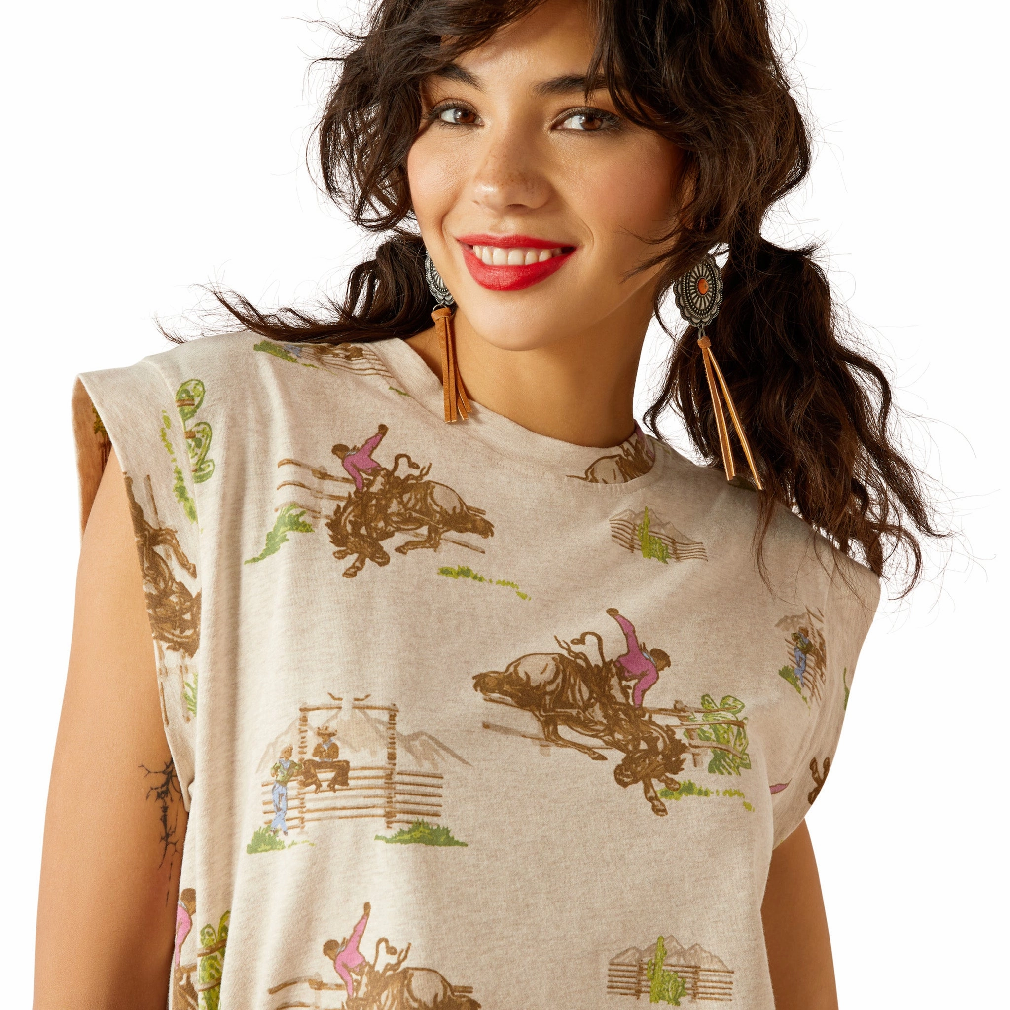 Tagless Labeling Raw Edge Detail Ariat Britney Round Up Cap Sleeve T Shirt