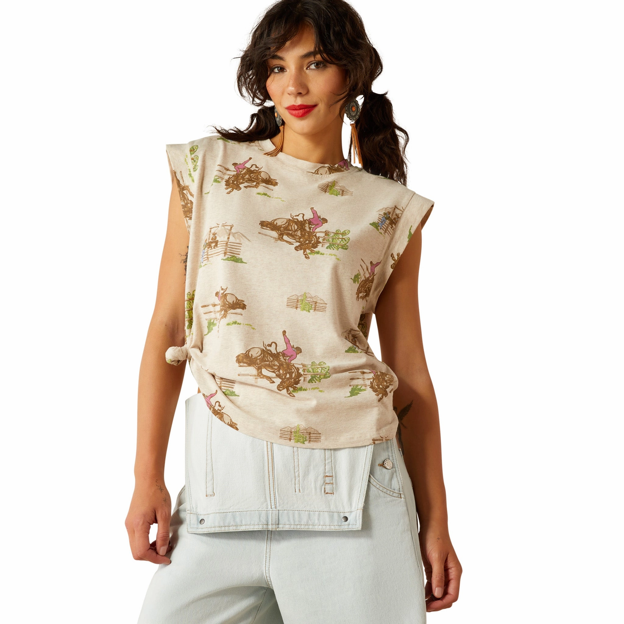 Hidden Storage Pocket Weighted Hem Trim Ariat Britney Round Up Cap Sleeve T Shirt