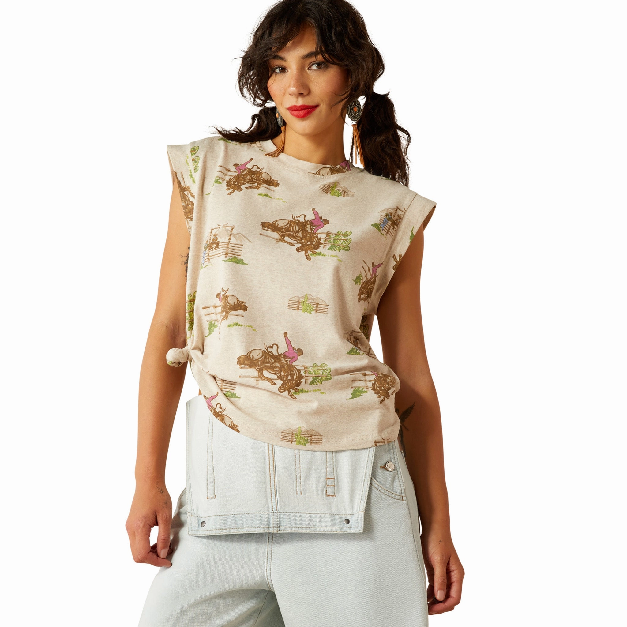 Ariat Britney Round Up Cap Sleeve T Shirt Flatlock Seam Design