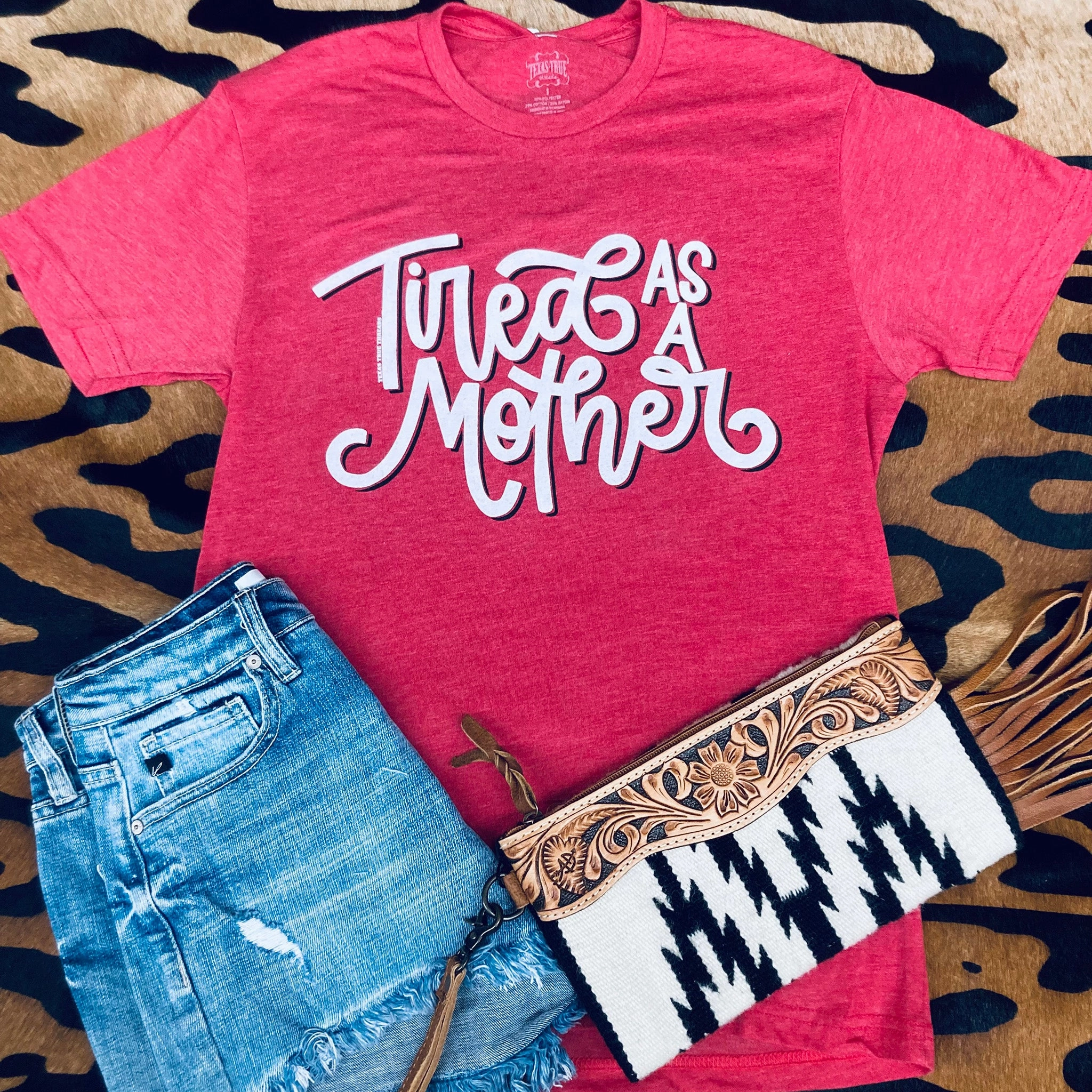 Tired As A Mother Tee Chic Sweater Ribbed Trims