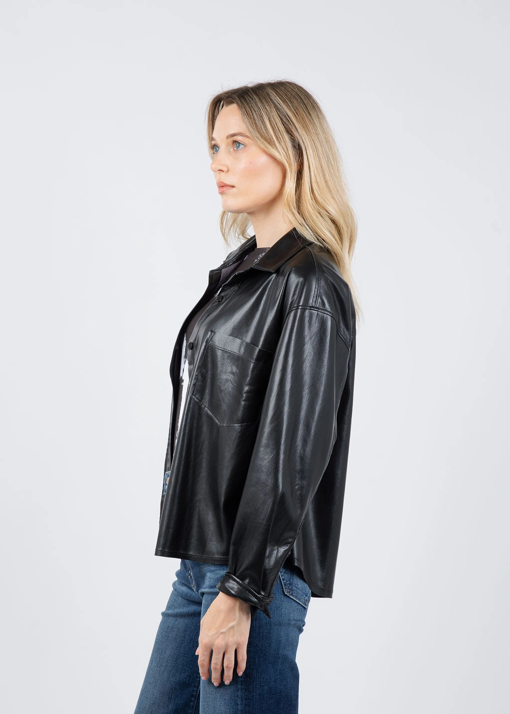 UltraSoft Texture Driane Faux Leather Shirt - Black Fitted Tank TearResistant