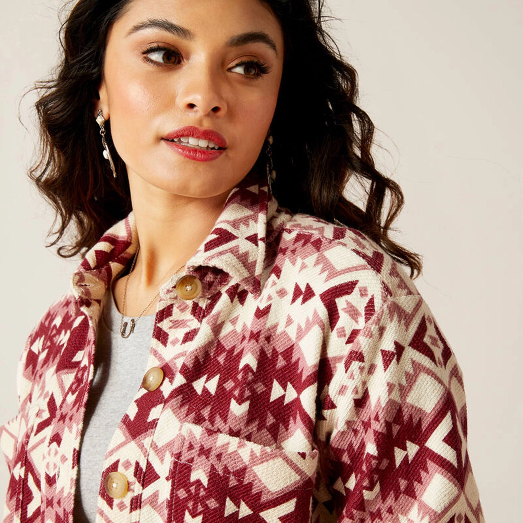 360?? Visibility ReflectiveTrimDetails Ariat Women's Burgundy & Cream Southwest Shacket