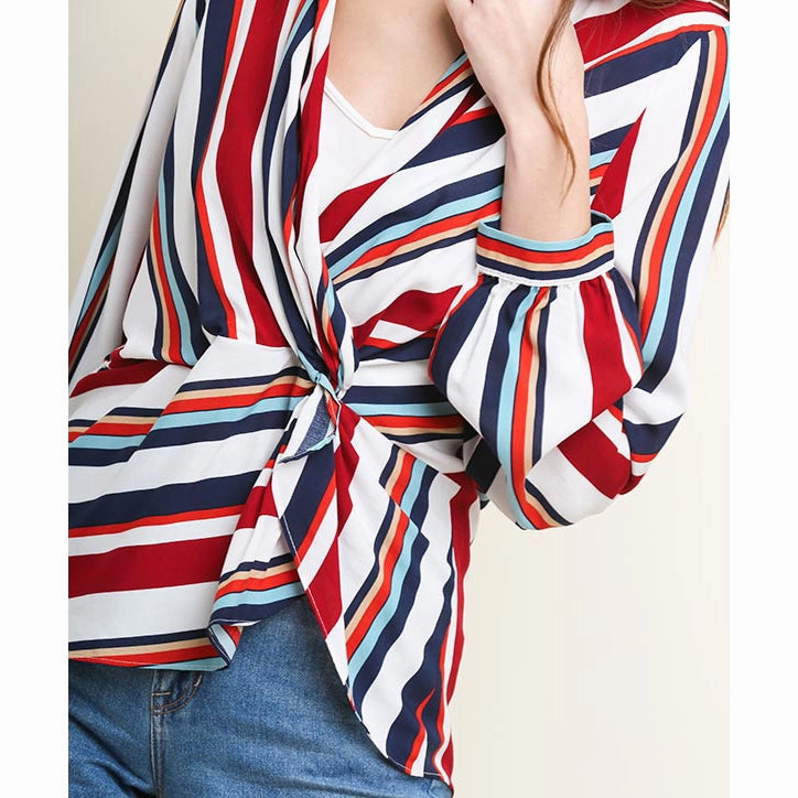 FadeResistantTechnology MultiFunctionalDesign Umgee USA Women's Red, White and Navy Striped Shirt
