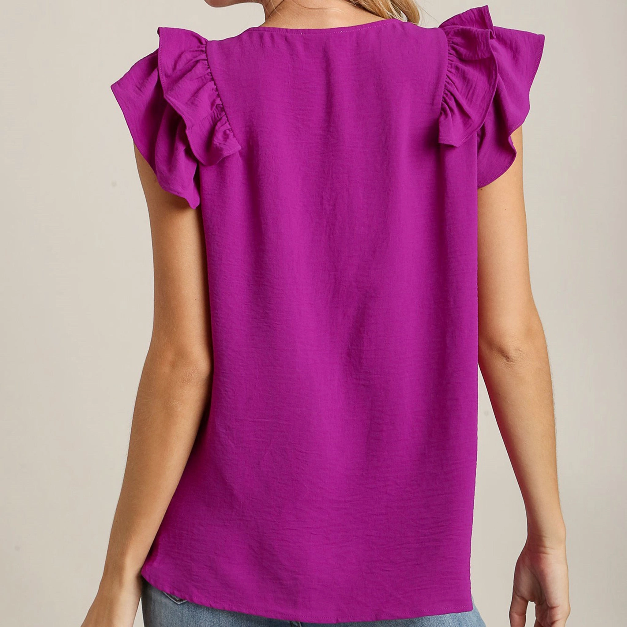 SolarReflectiveFinish 3D Spacer Fabric Umgee USA Women's Solid Ruffle Short Sleeve