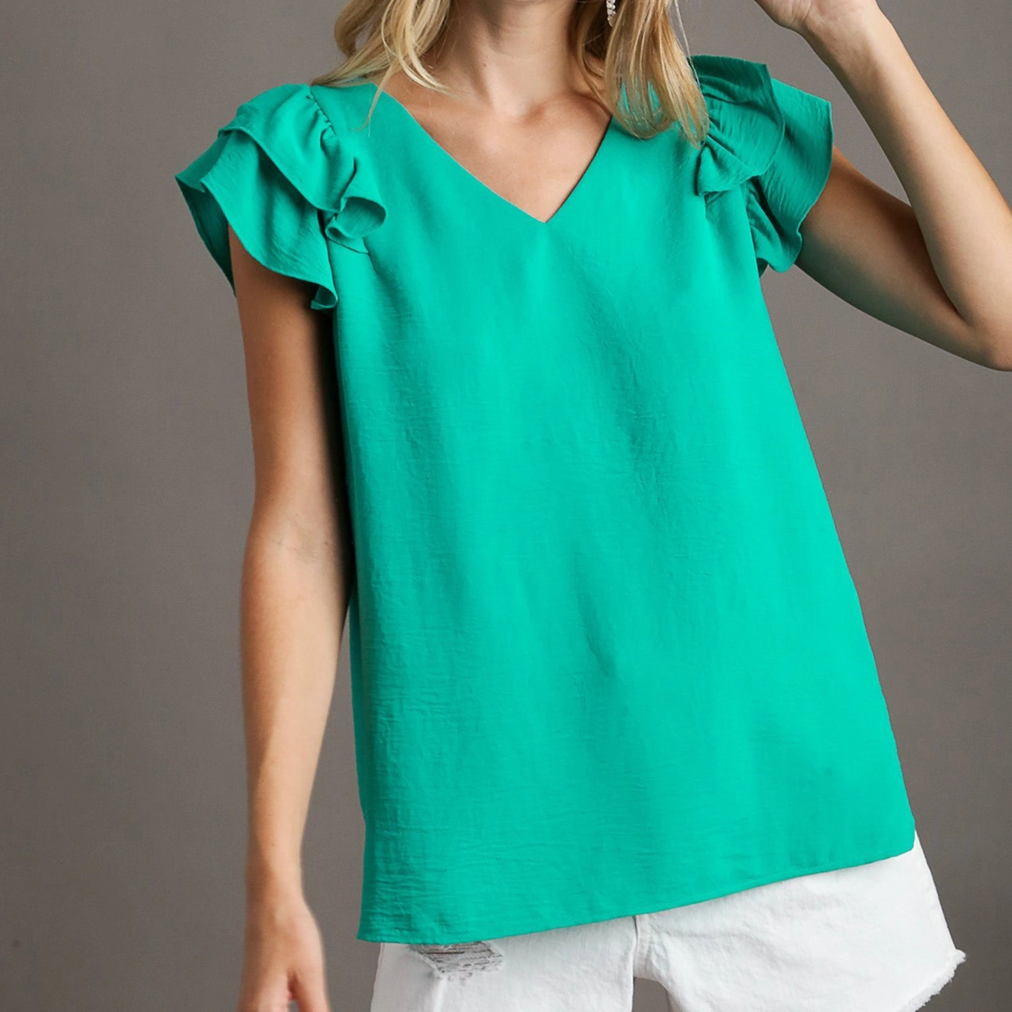 Umgee USA Women's Solid Ruffle Short Sleeve Trendy Sweater High Durability Material