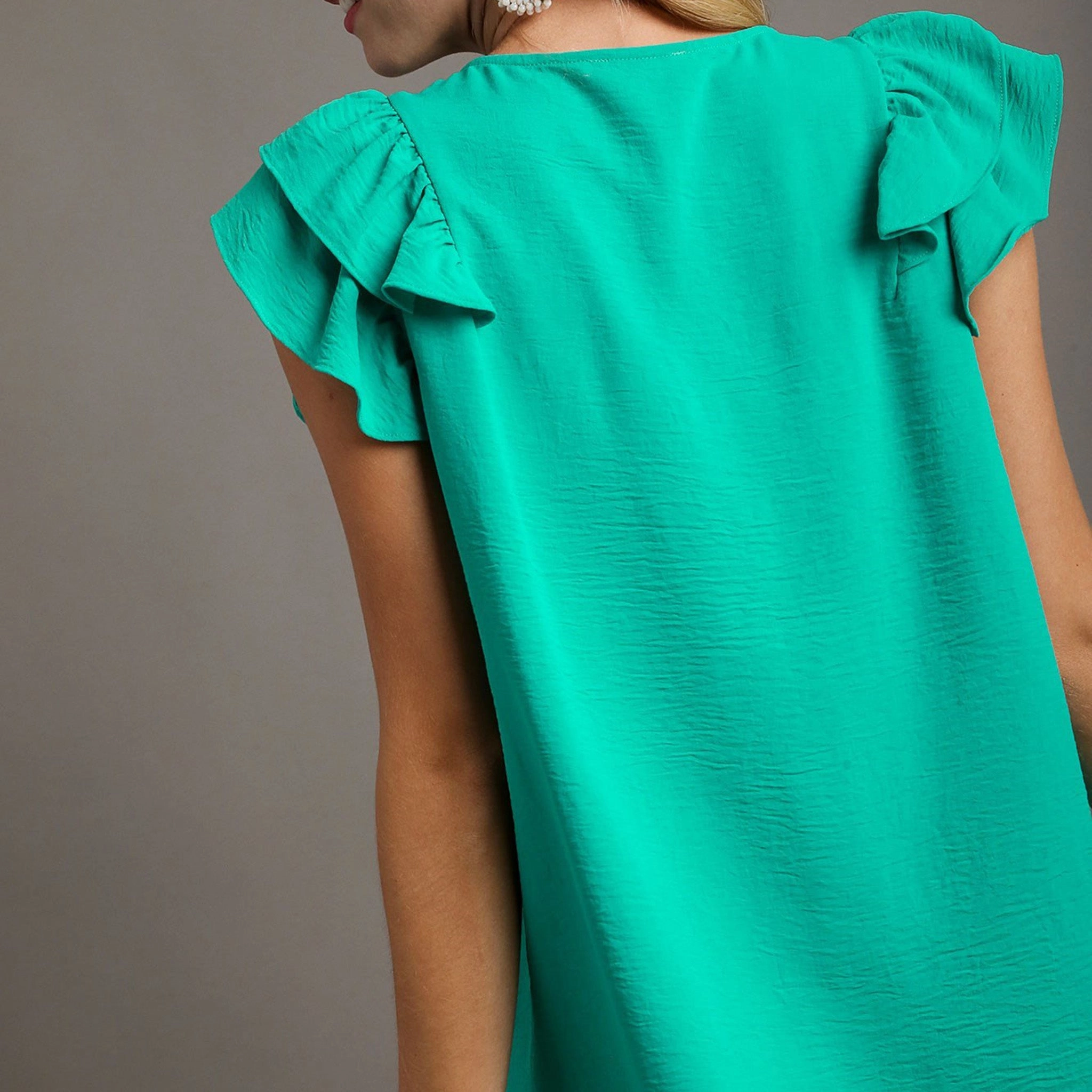 Umgee USA Women's Solid Ruffle Short Sleeve Comfortable Cotton