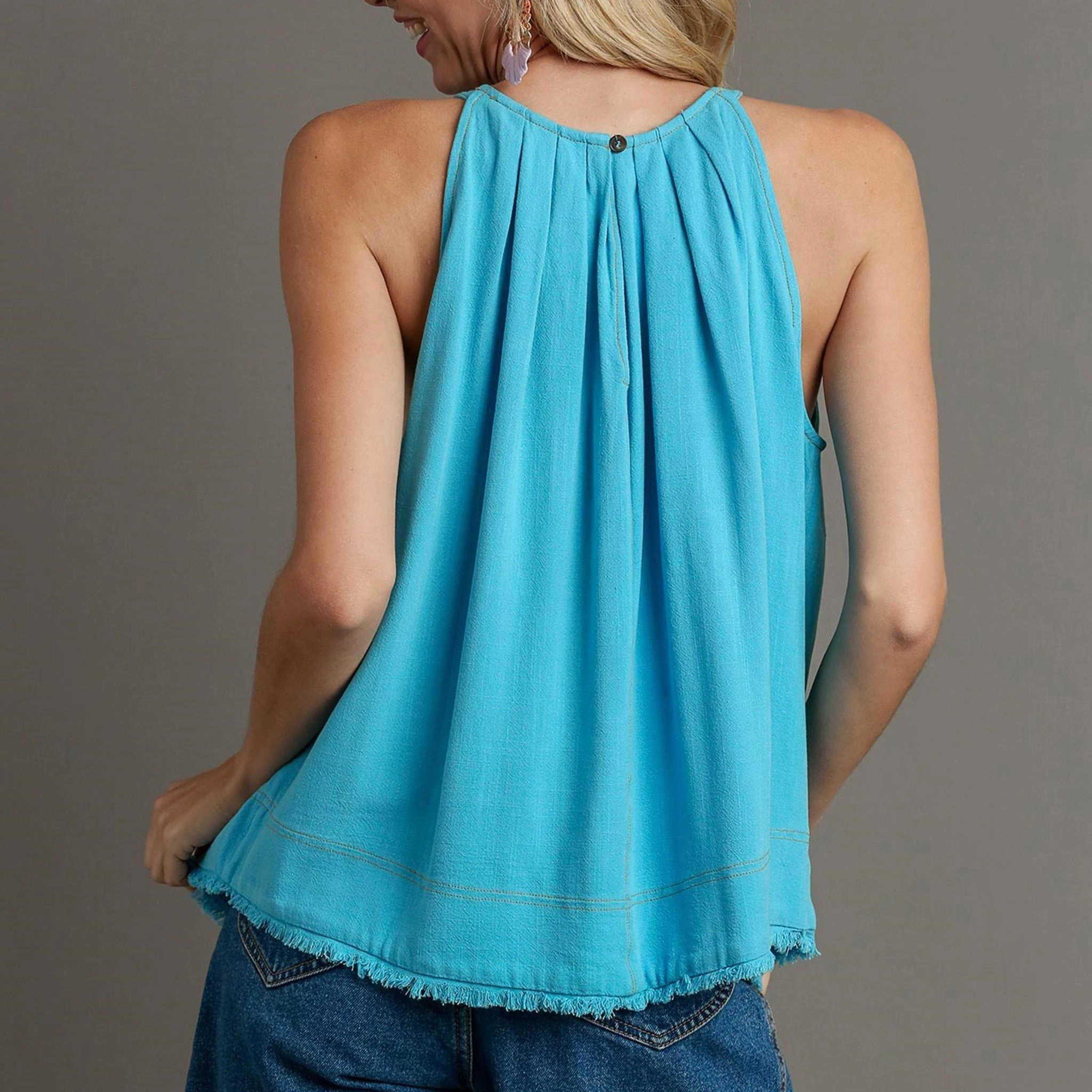 Umgee Women's Aqua Fray Halter Tank UltraLightweight NonRestrictiveSilhouette