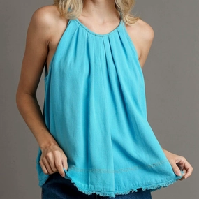 Umgee Women's Aqua Fray Halter Tank AntiSnag Fabric