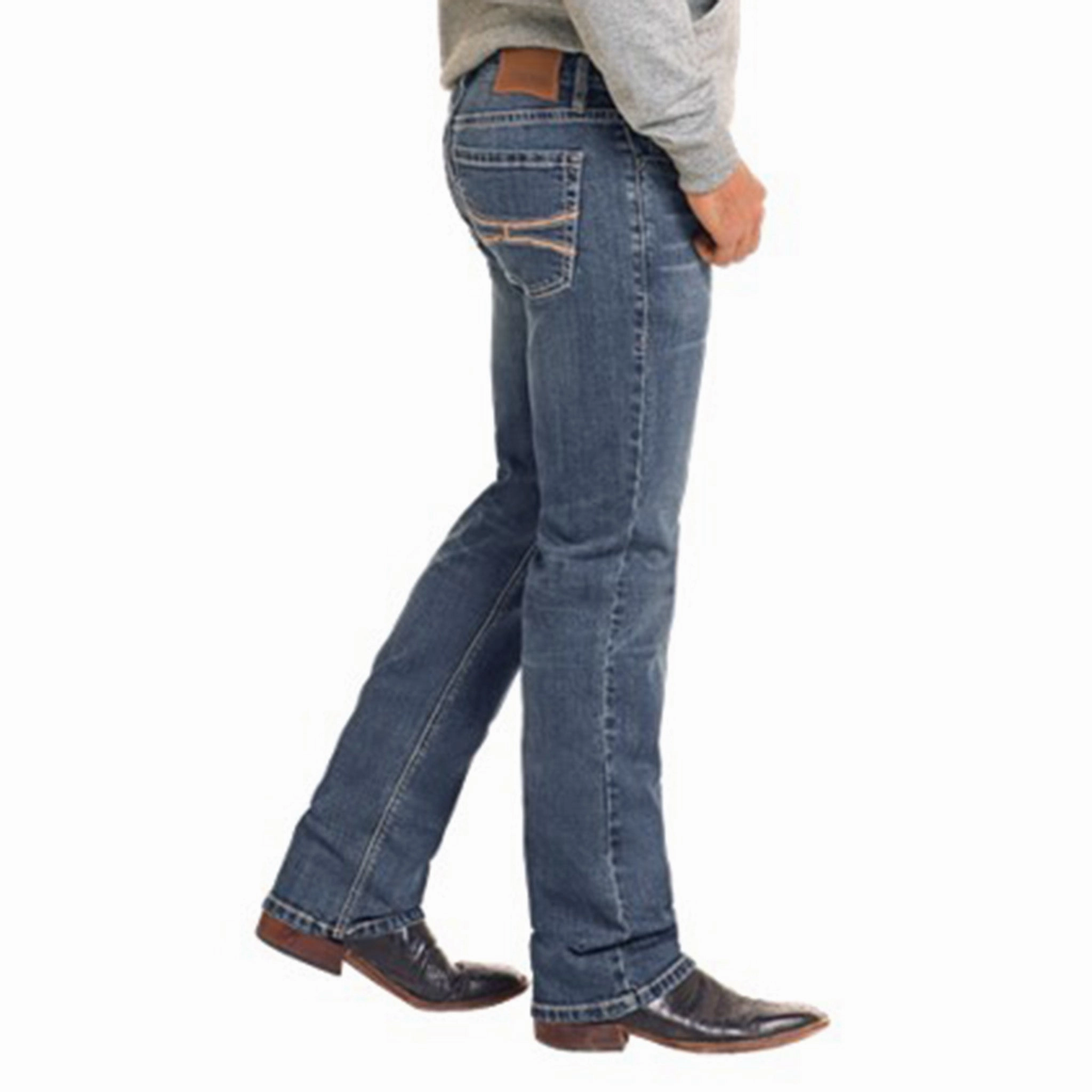 Rock & Roll Men's Hooey Dark Wash Revolver Jeans Breathable Lining System Multi Layer Knee Reinforcement