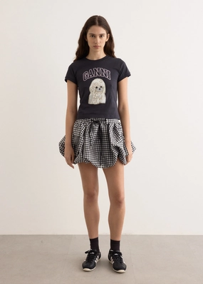 Crinkled Taffeta Check Mini Bubble Skirt Detachable Detail Opaque Lining