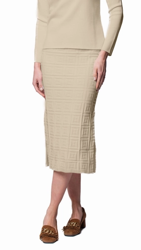 Ultra Comfort High Street Chic Sabrina Square Pattern Midi Straight Skirt - Warm Beige