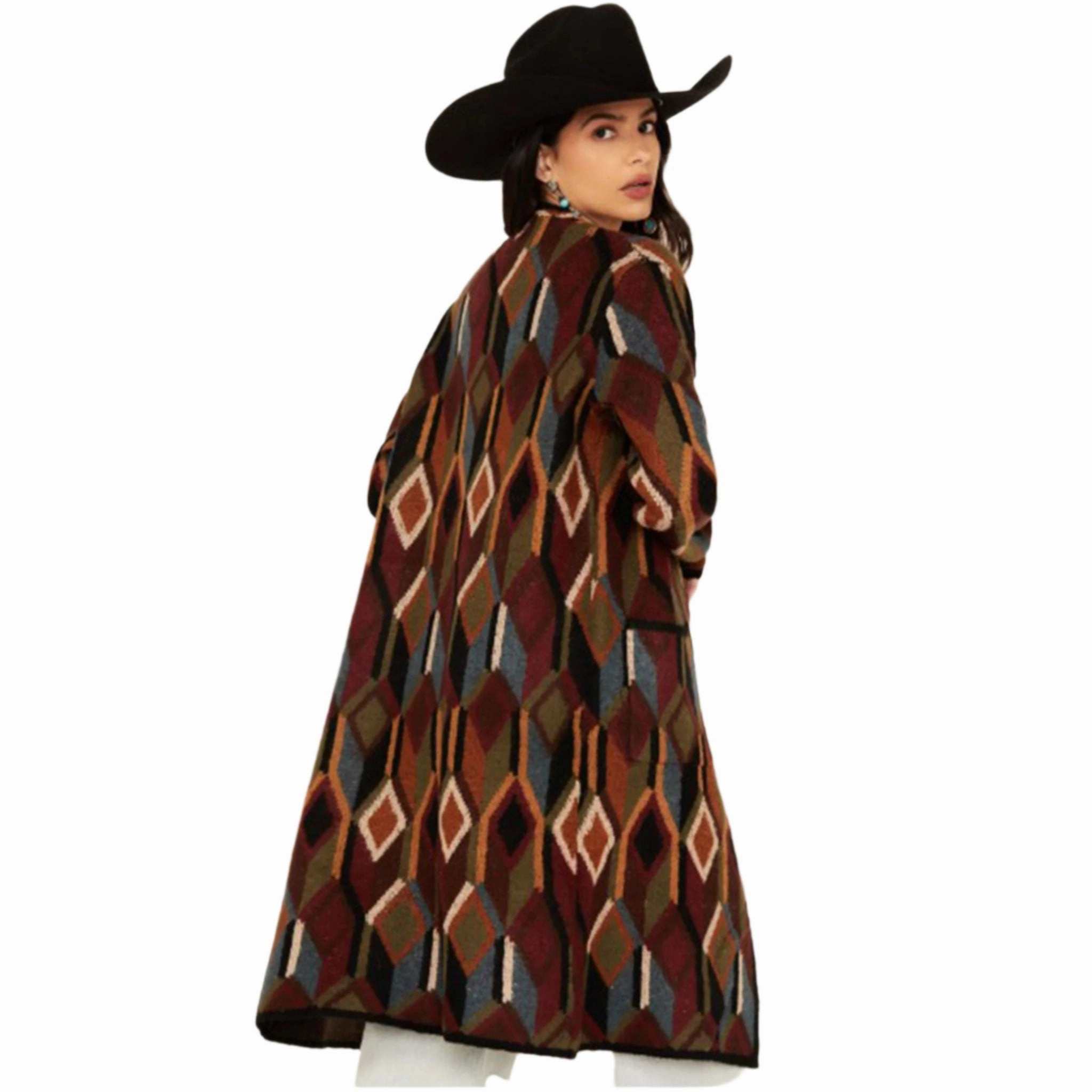 Ultra Soft Brushed Interior Multi Pocket Layout Cotton Rye Women's Multi Mosaic Long Cardigan