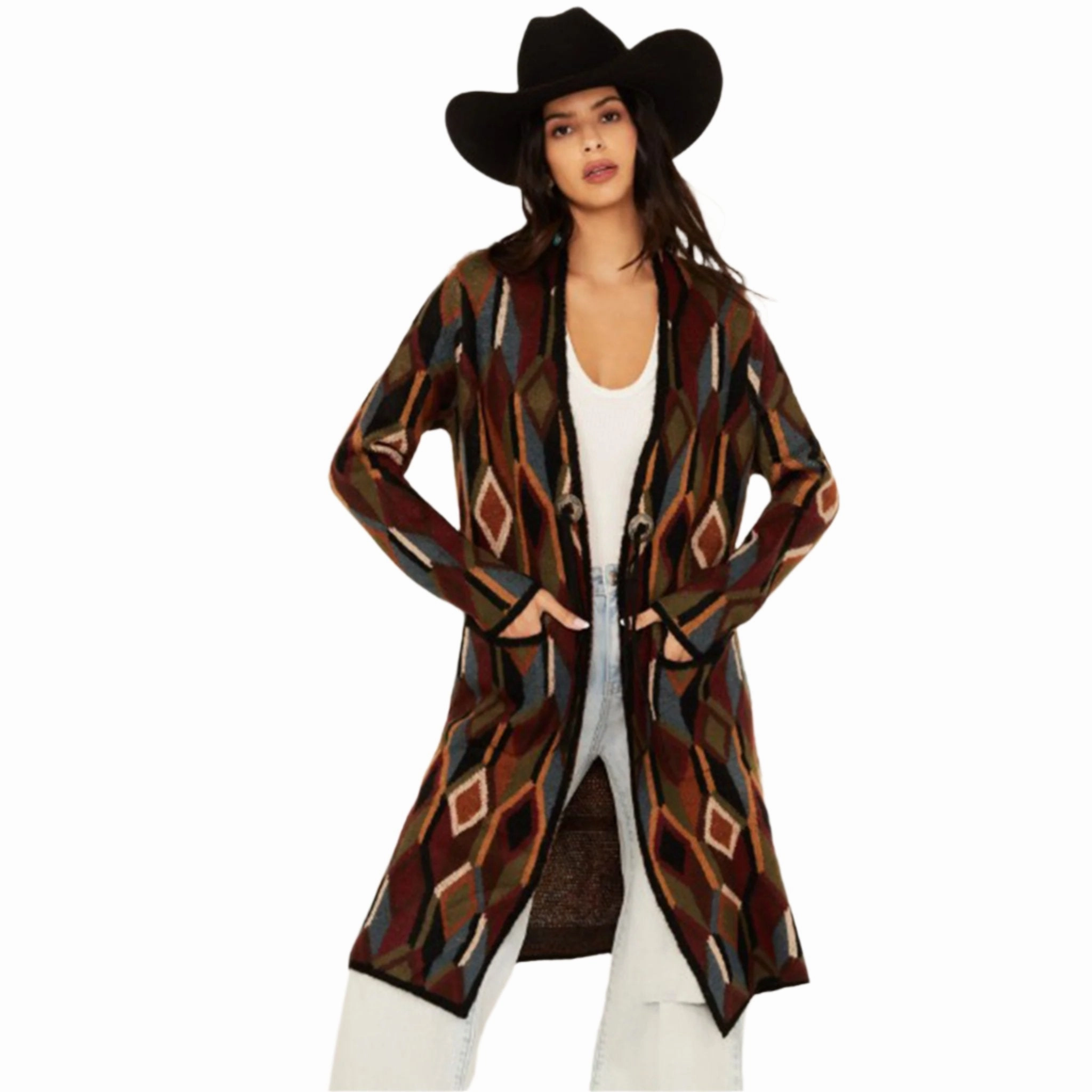 Compact Packable Cotton Rye Women's Multi Mosaic Long Cardigan