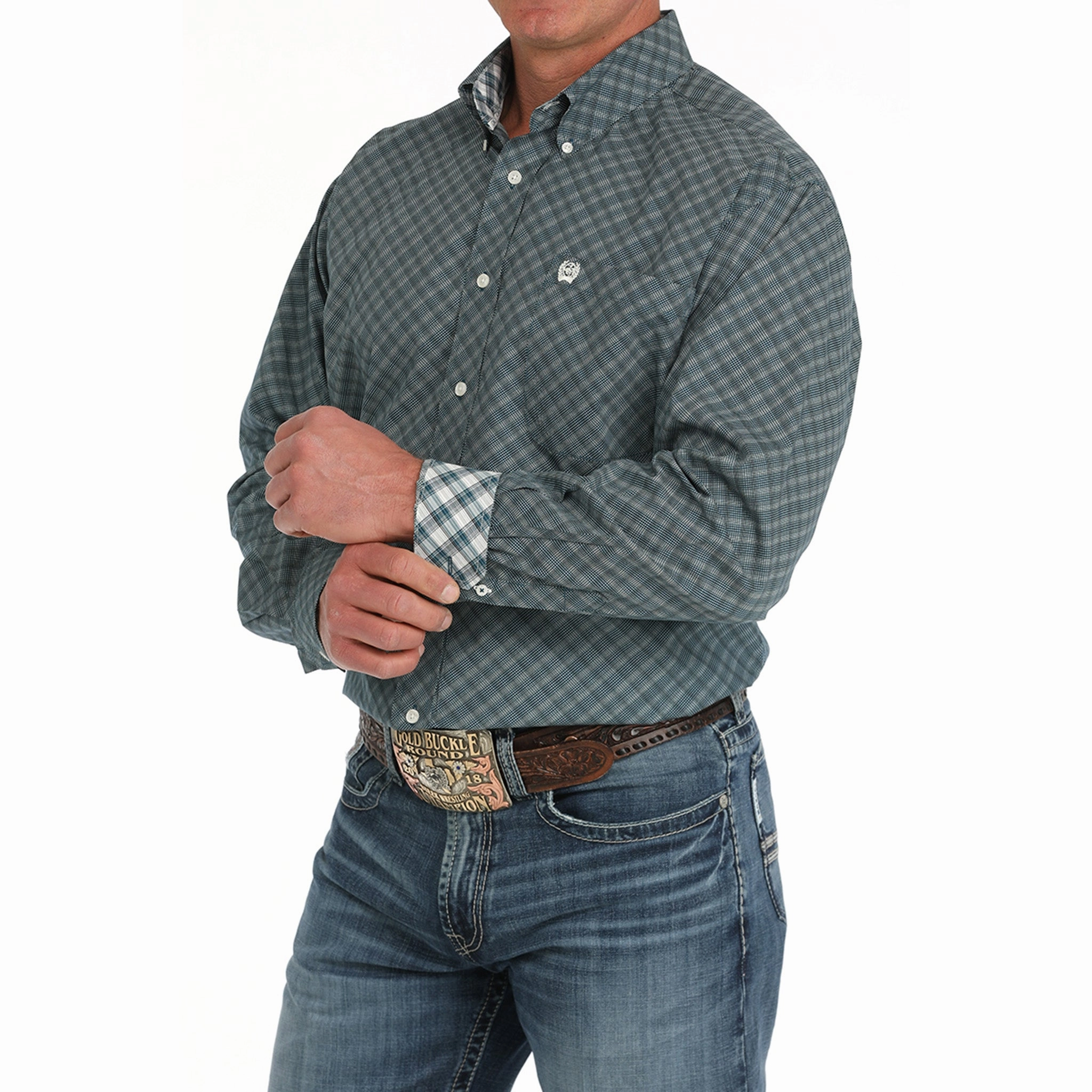 Lounge Comfort Cinch Men's Long Sleeve Bluegreen Button Down