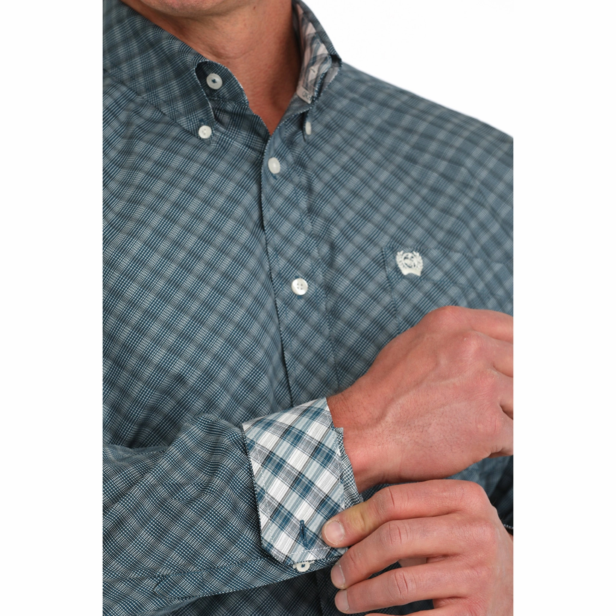 Cinch Men's Long Sleeve Bluegreen Button Down Comfort Stretch All Purpose Weave Design