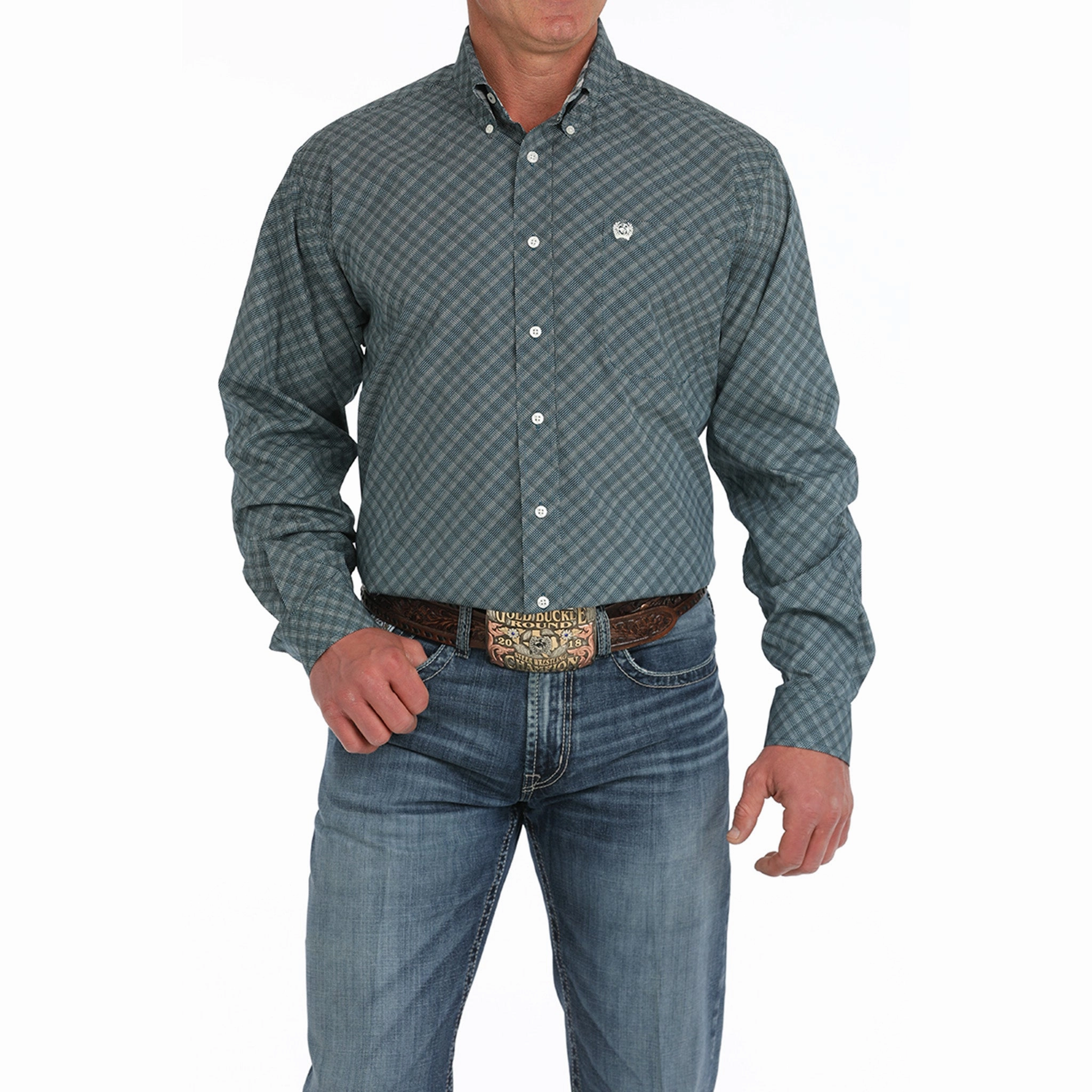 Ventilated Back Easy Styling Cinch Men's Long Sleeve Bluegreen Button Down