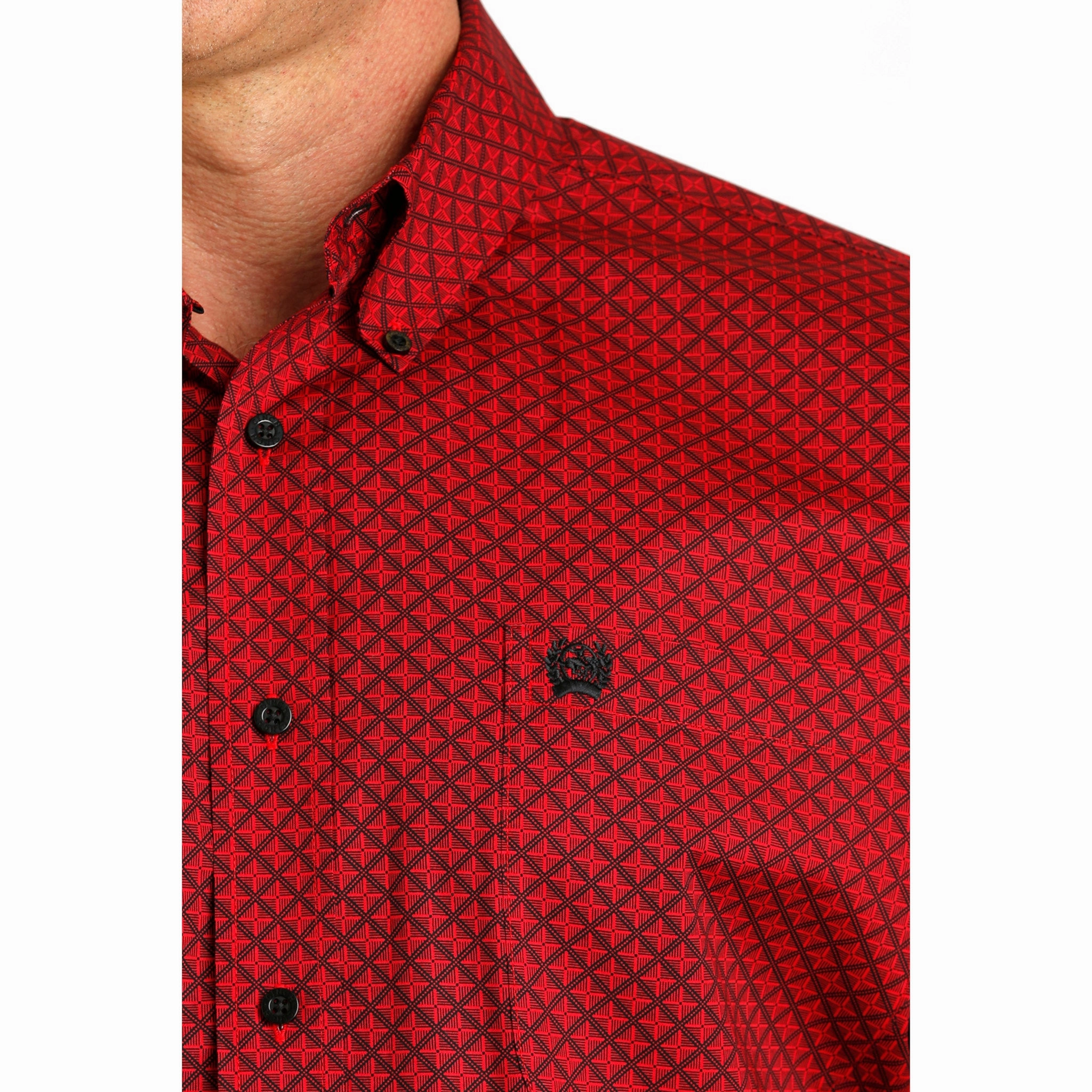 Handcrafted Detail High-Quality Fabric Cinch Men's Red Diamond Long Sleeve