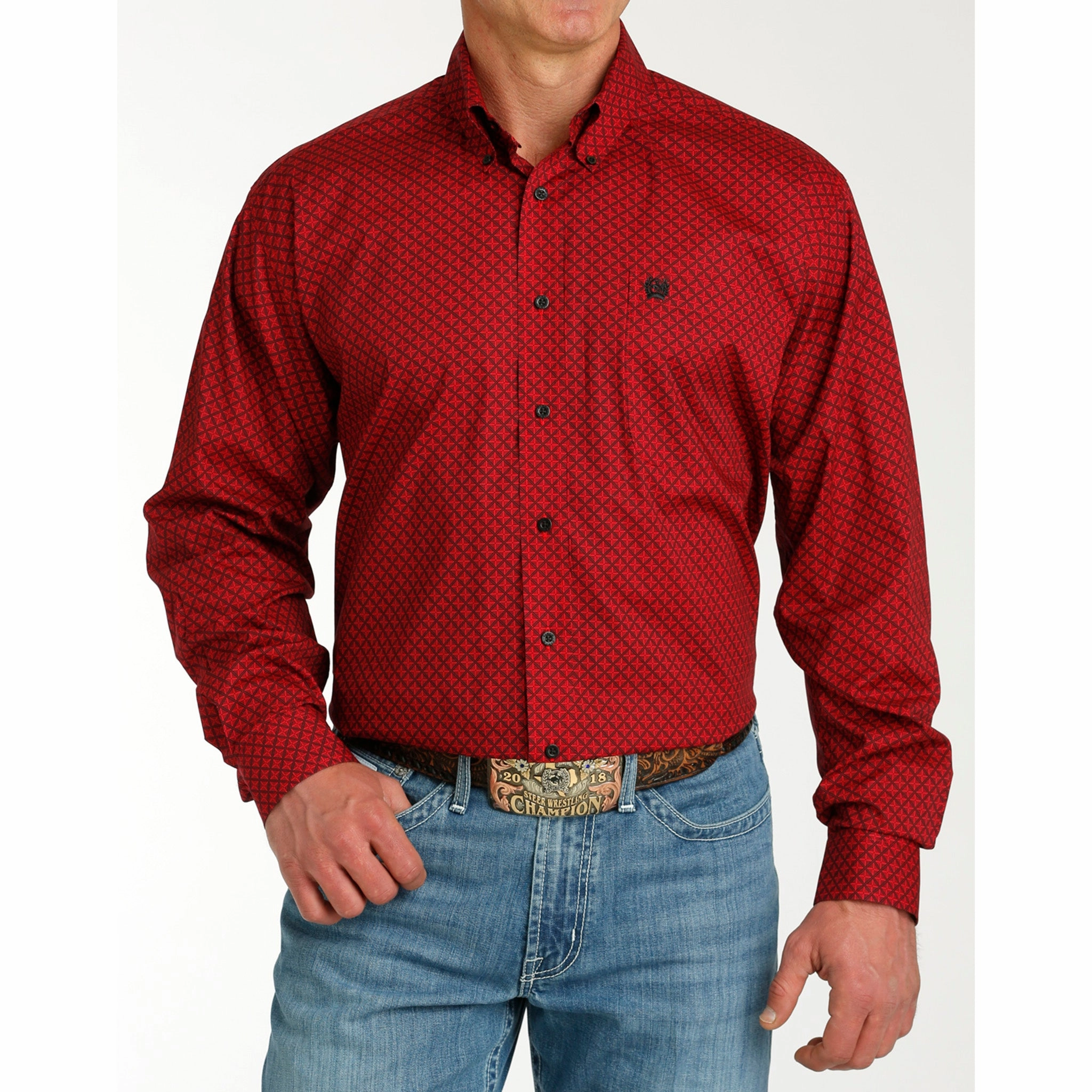 Cinch Men's Red Diamond Long Sleeve Sleek Fit