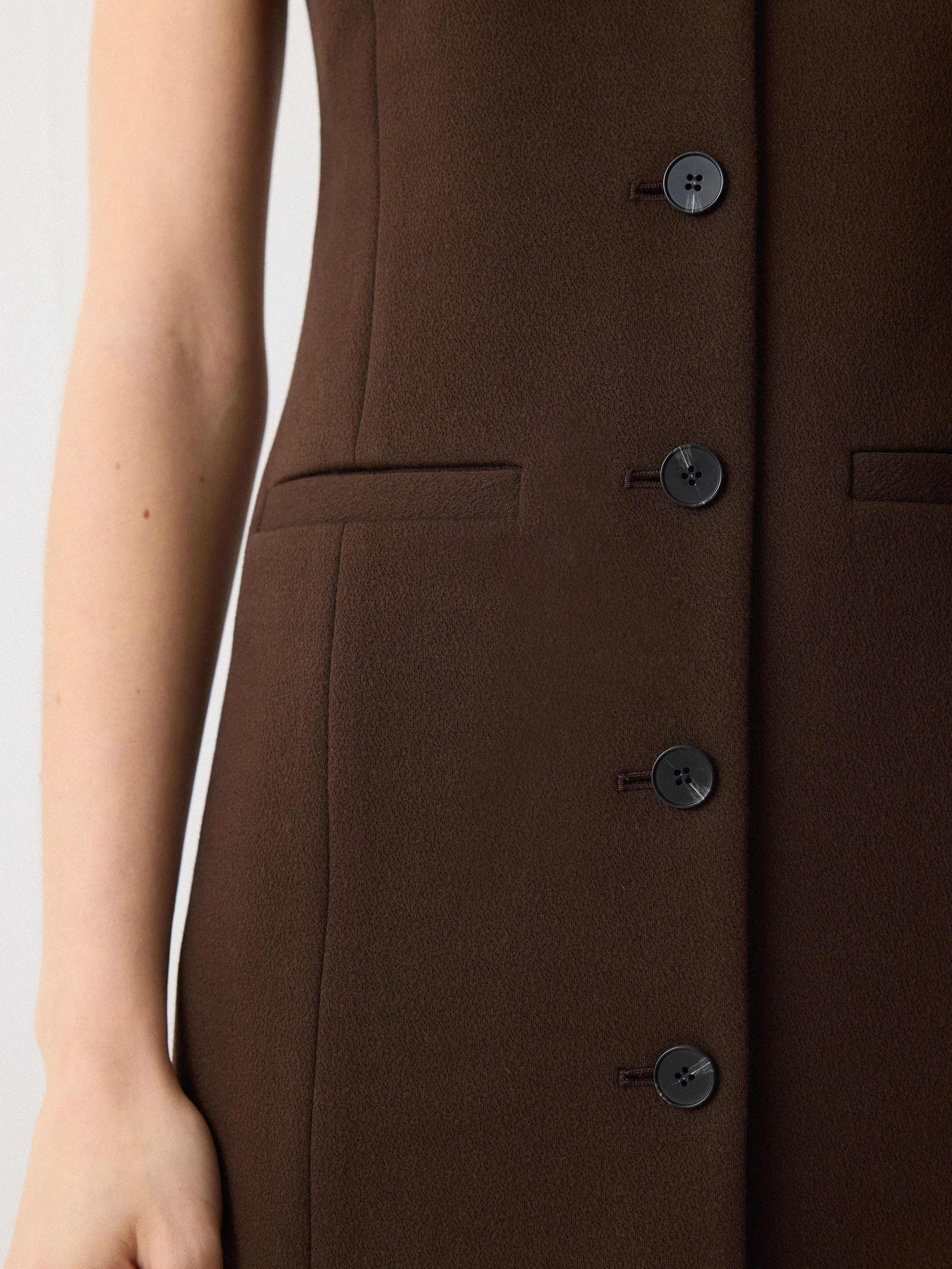 Quiet Style Outfit Diary V Neck Long Waistcoat Dress | Brown Breezy Comfort