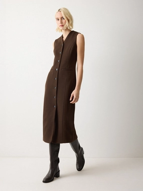V Neck Long Waistcoat Dress | Brown Breezy Comfort Statement Fashion Heritage Craft