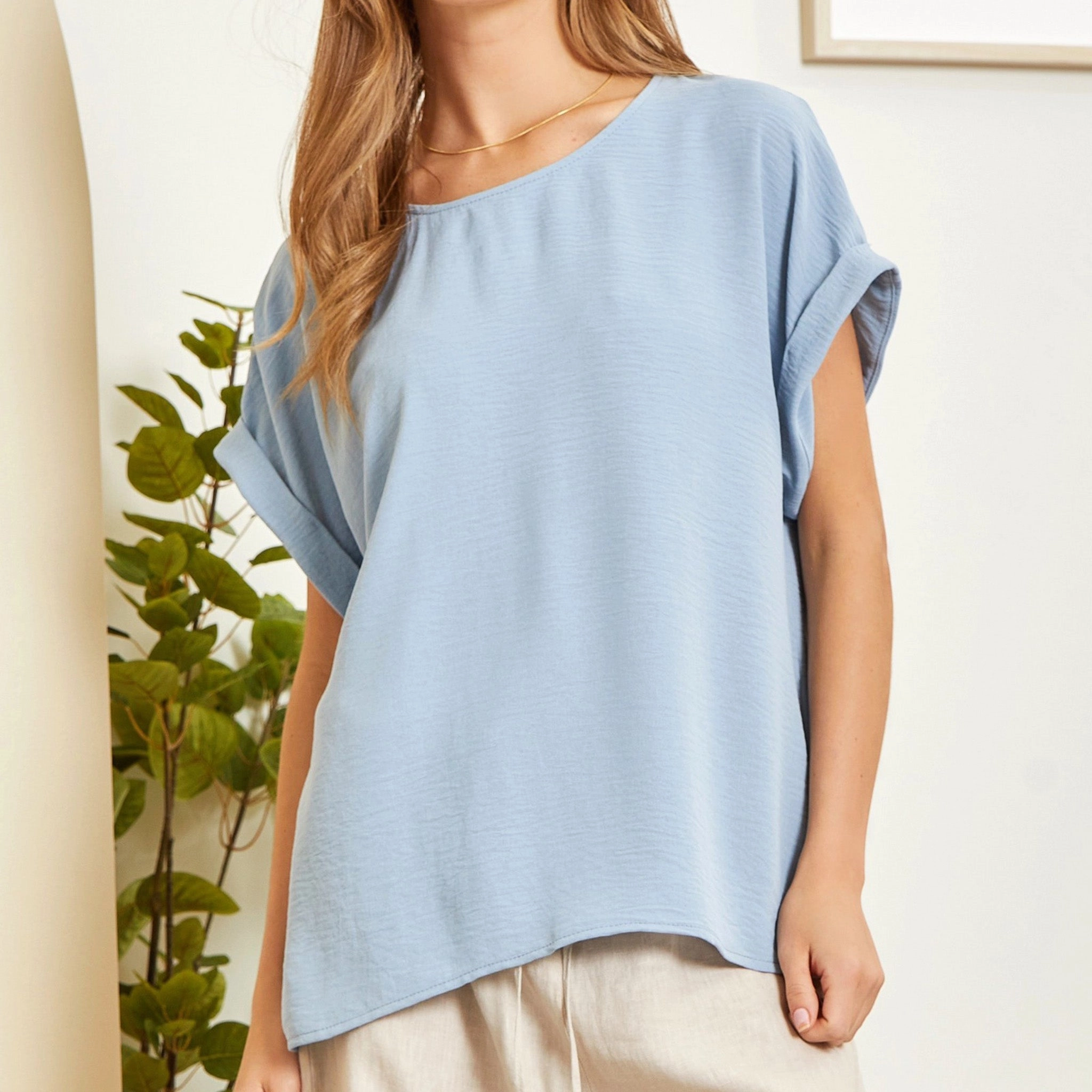 High Collar Option Andree Women's Chambray Blouse