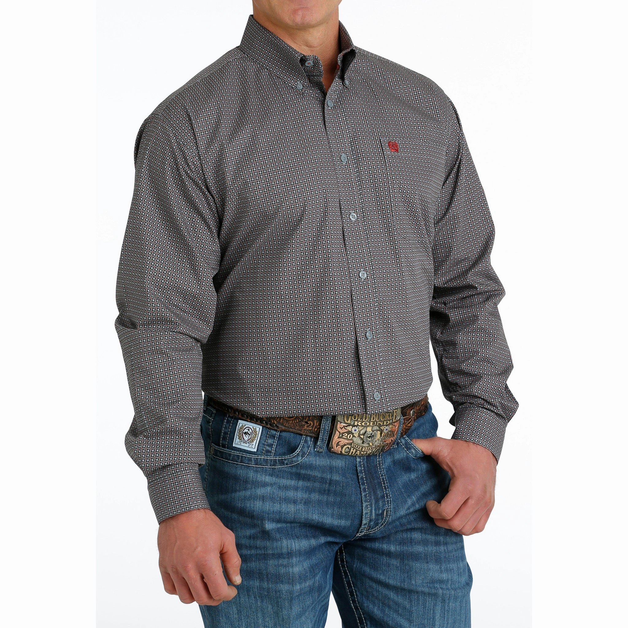 Cinch Men's Grey Geo Print Shirt Relaxed Vibe