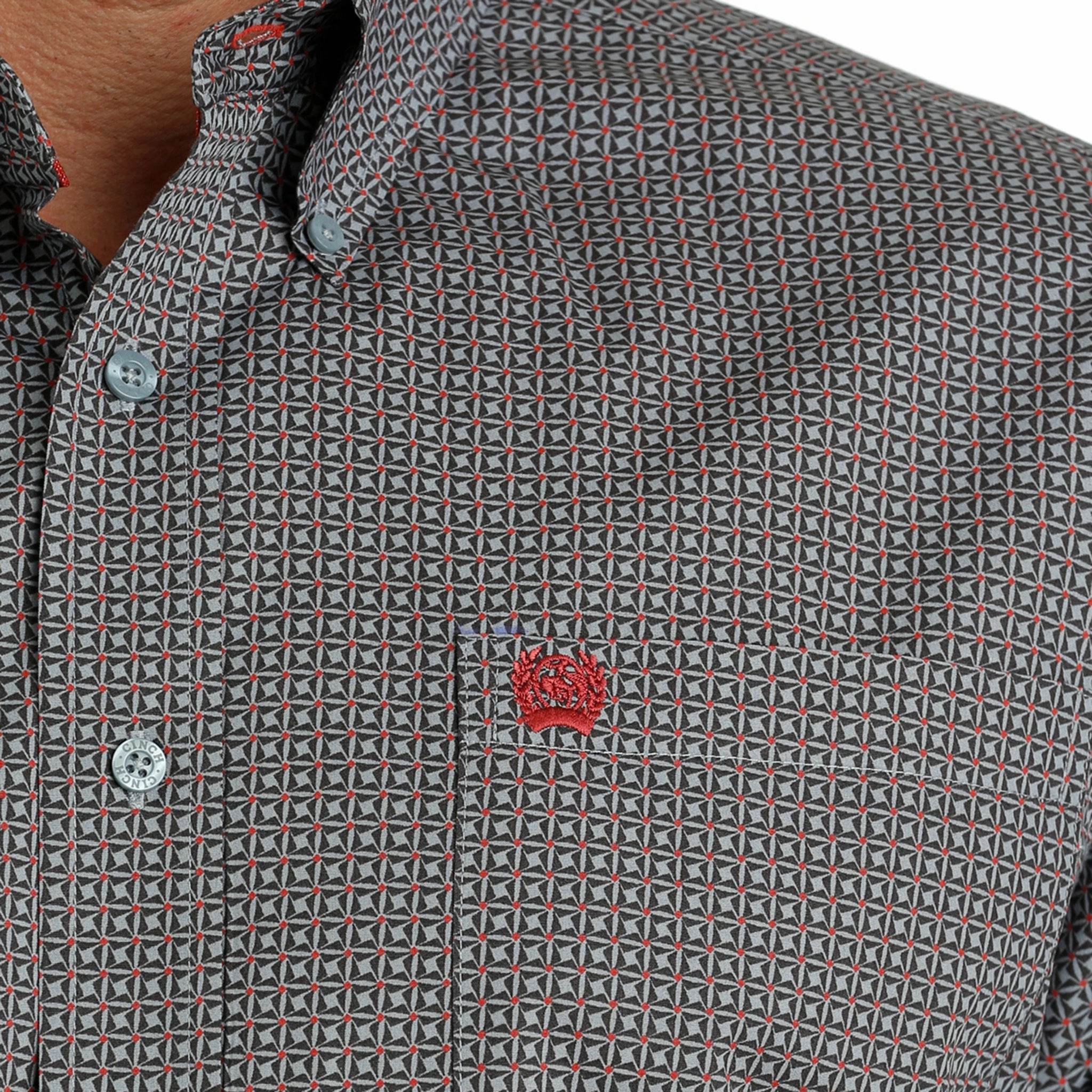 Timeless Piece checkered pattern Cinch Men's Grey Geo Print Shirt