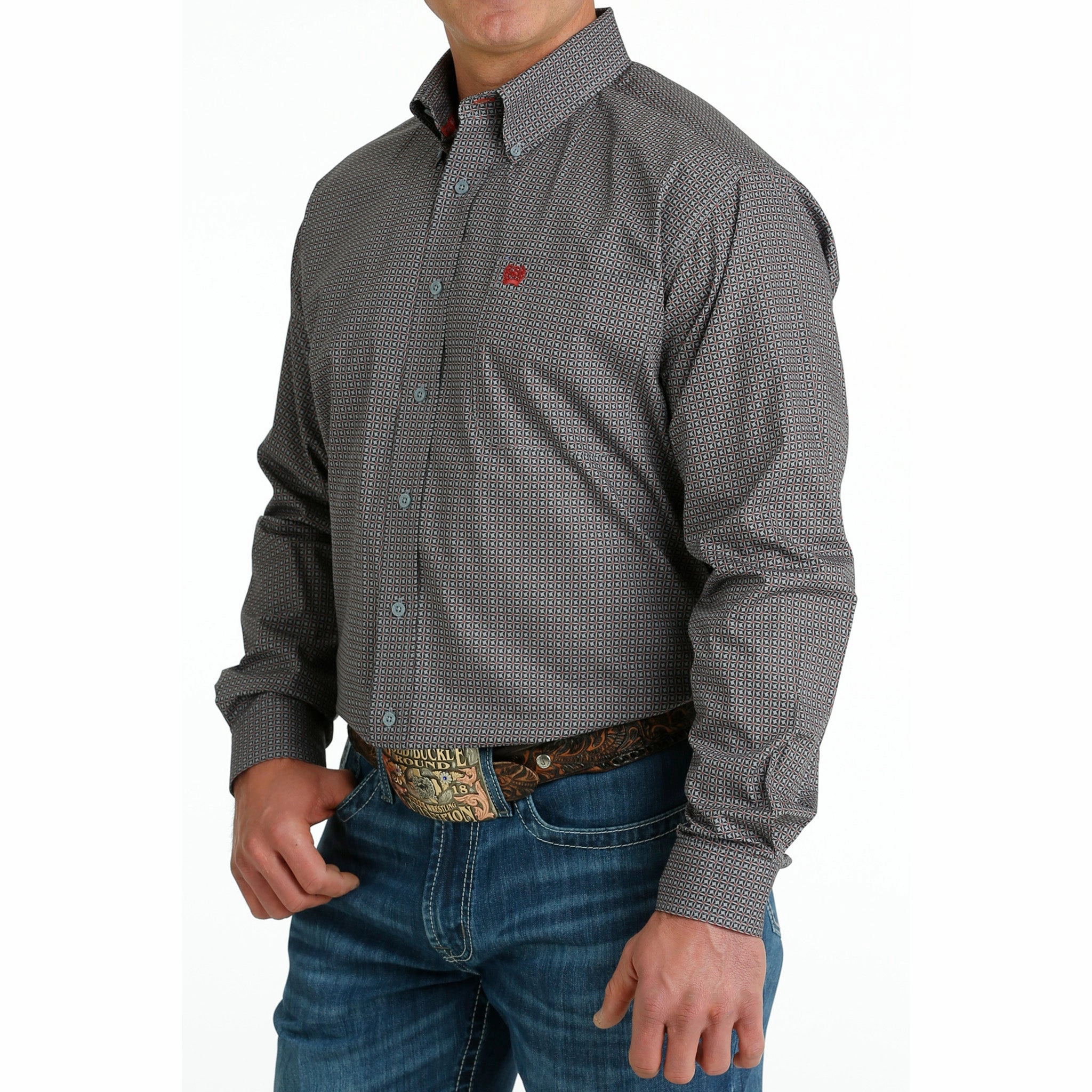 Summer Outfit Cinch Men's Grey Geo Print Shirt