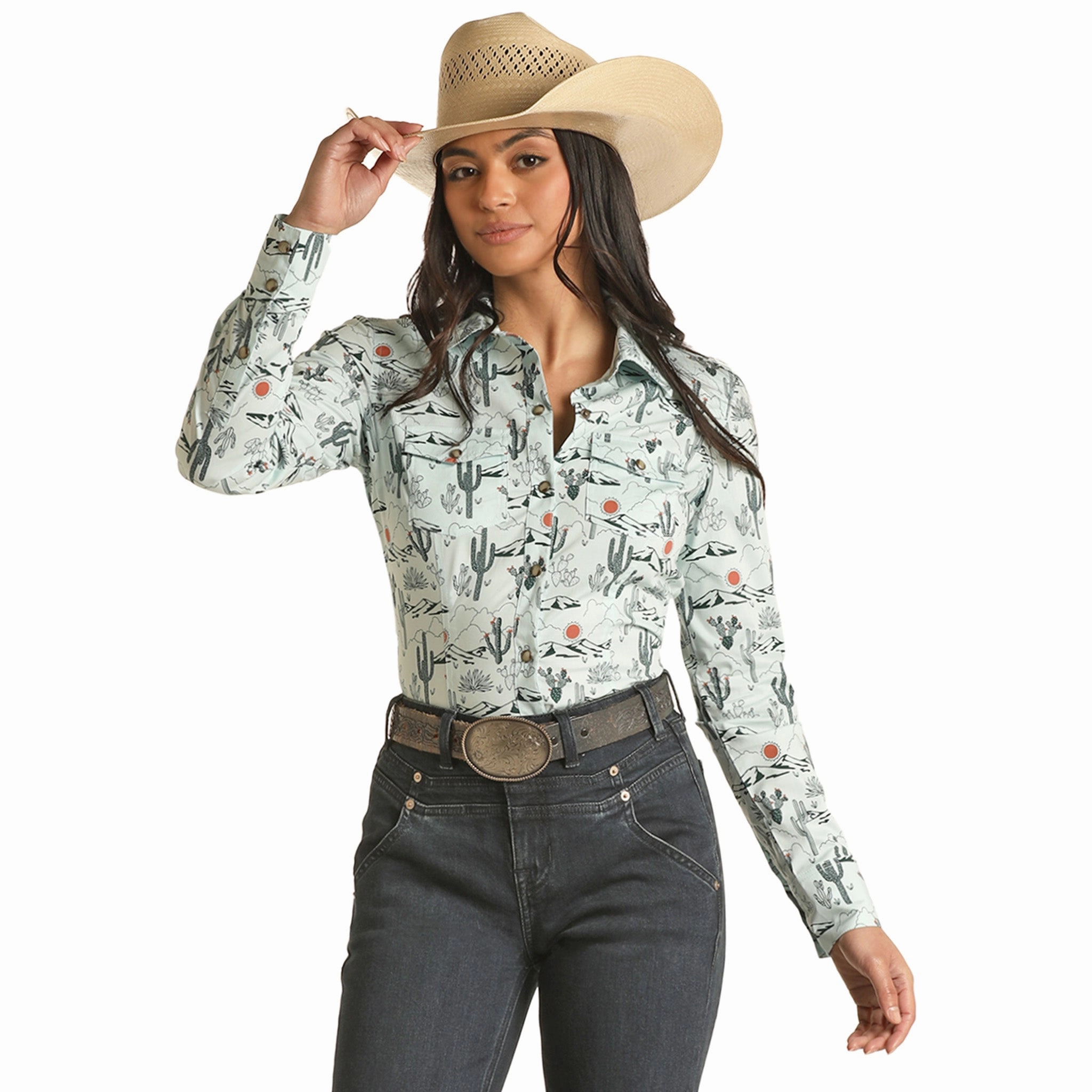 Earthy Tone Colorways Rock & Roll Ladies Dale Brisby Cactus Print Long Sleeve