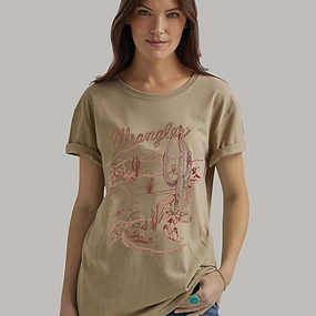 FrayResistant Fabric Wrangler Women's Tan Desert Scene Tee