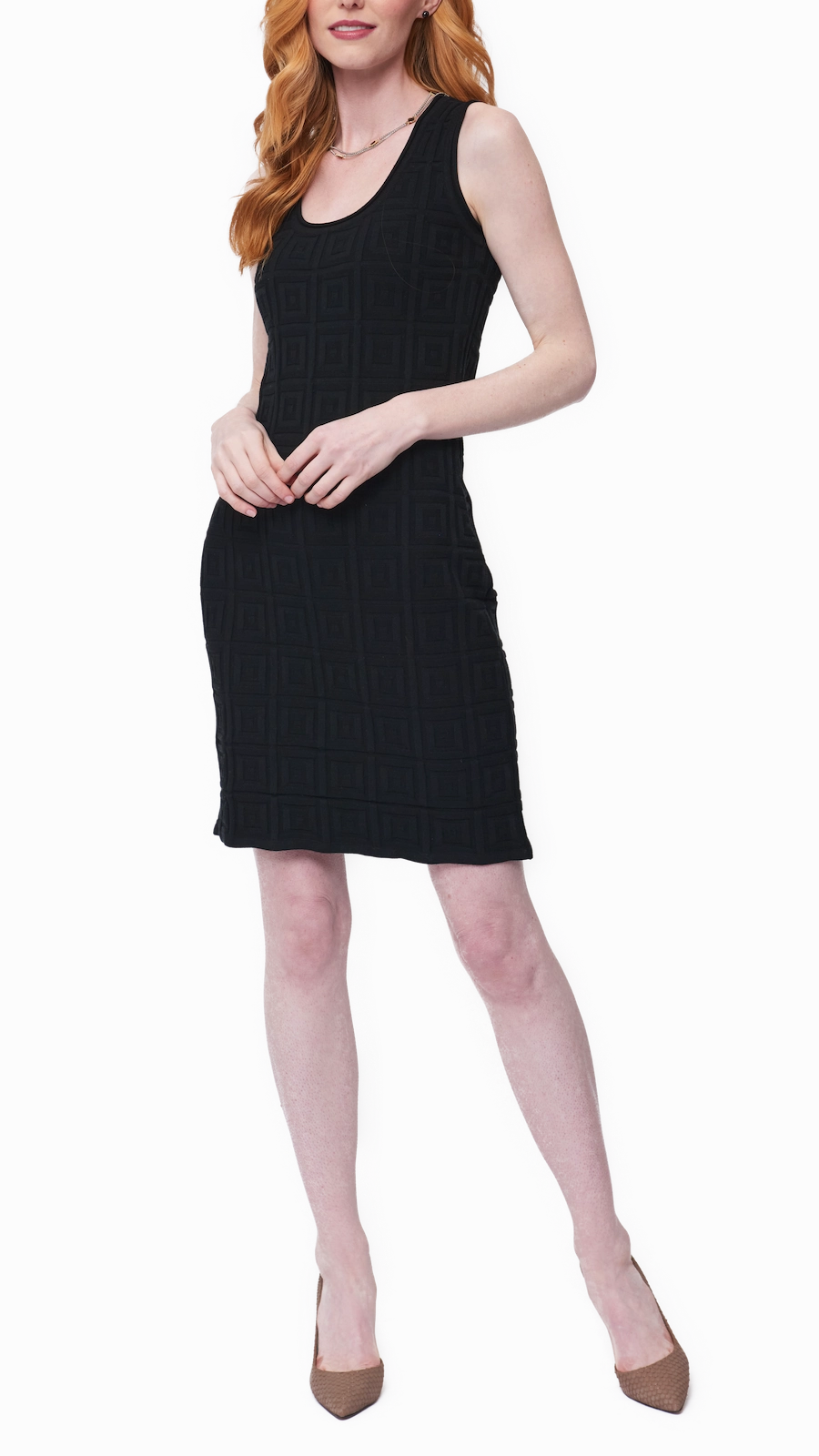 Feminine Layers Vera Square-Detail Knit Sheath Dress - Black