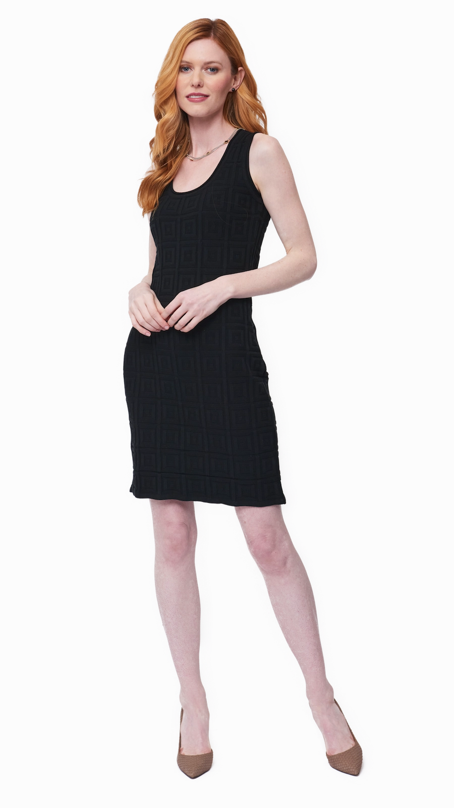 Soft Tone Vera Square-Detail Knit Sheath Dress - Black