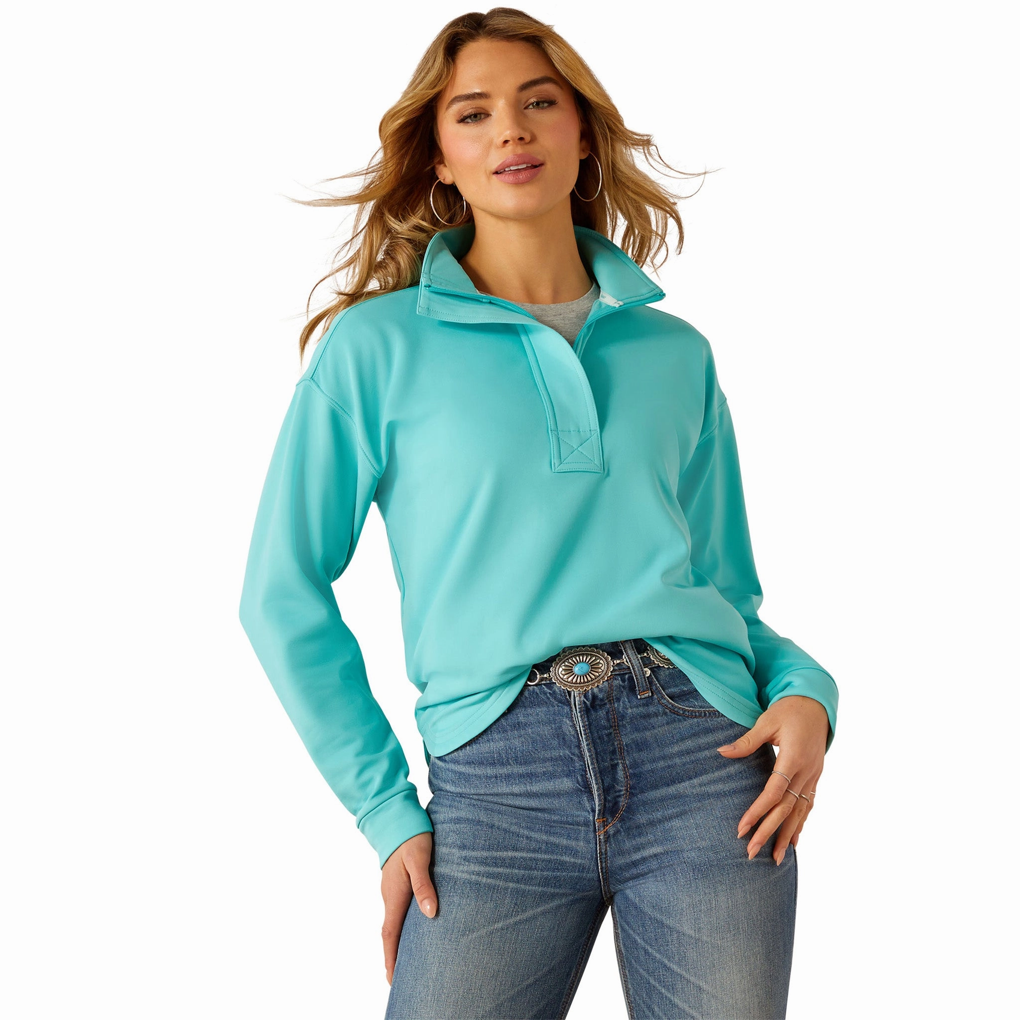 Hidden Zipper Ariat Women's 1/2 Zip Solid Turquoise Breeze Sweatshirt