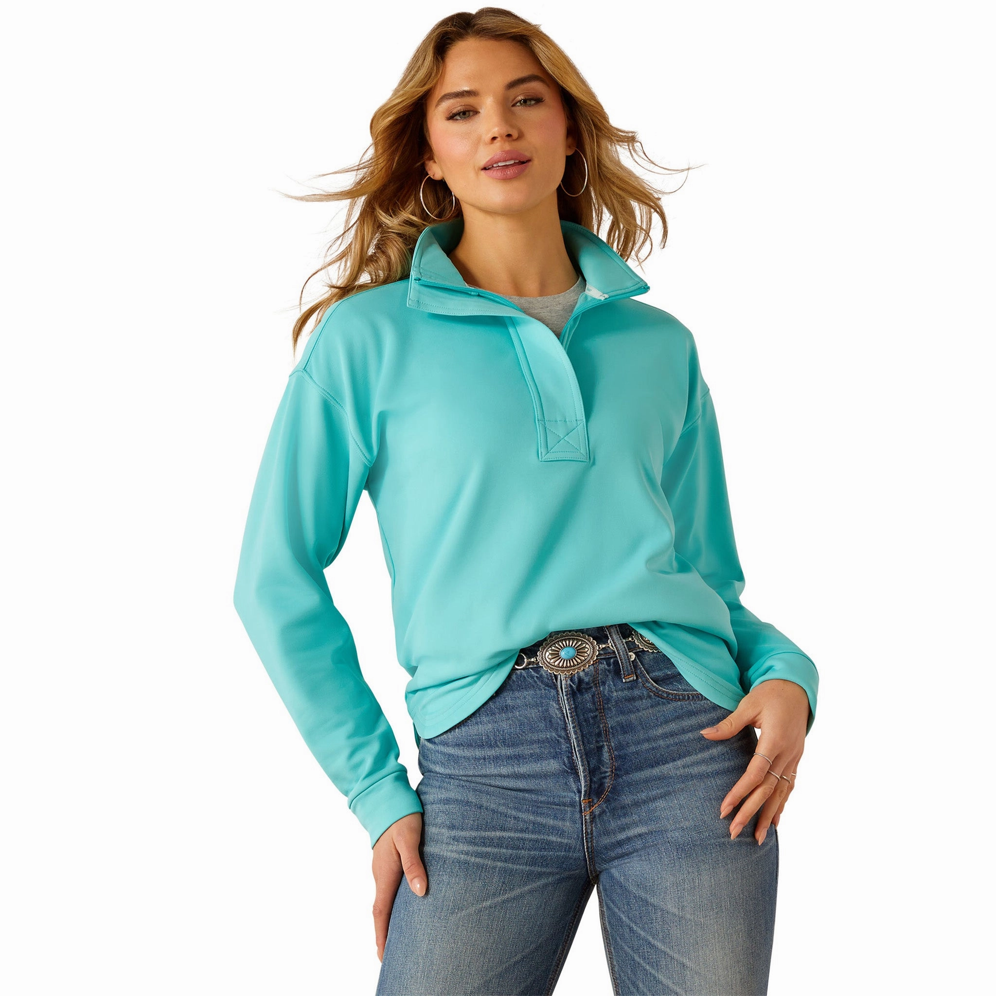 Moisture Wicking Fabric Ariat Women's 1/2 Zip Solid Turquoise Breeze Sweatshirt