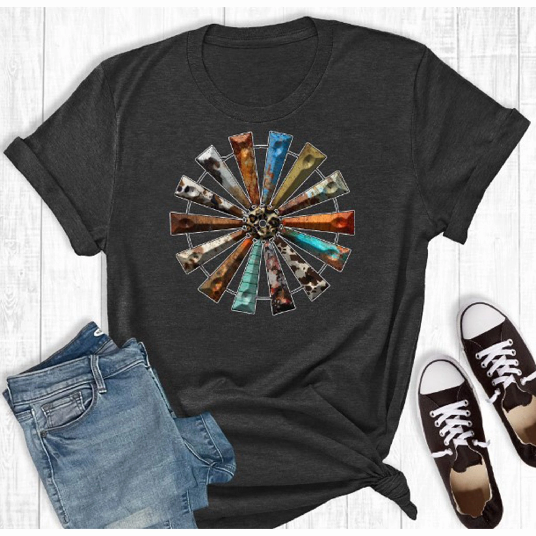 Rebel Rose Black Windmill Tee Layered Shoulder