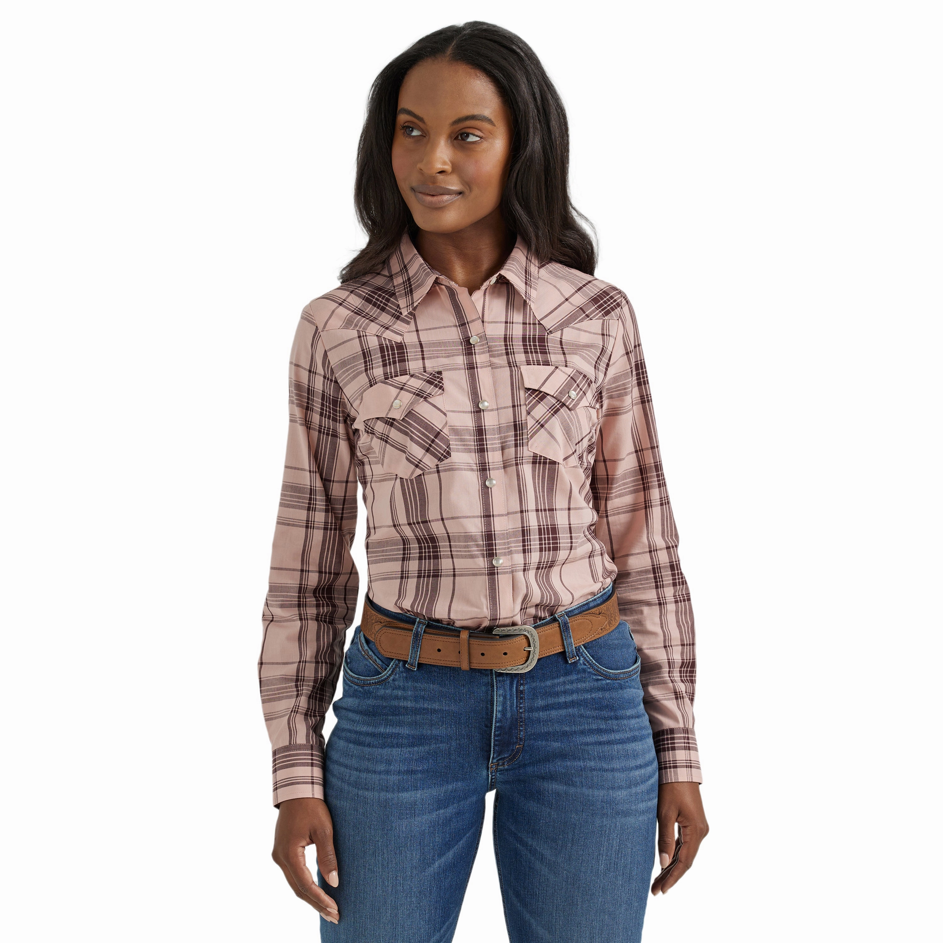 Bonded Seam Tape Wrangler Women's Essential Pink Plaid Long Sleeve Shirt