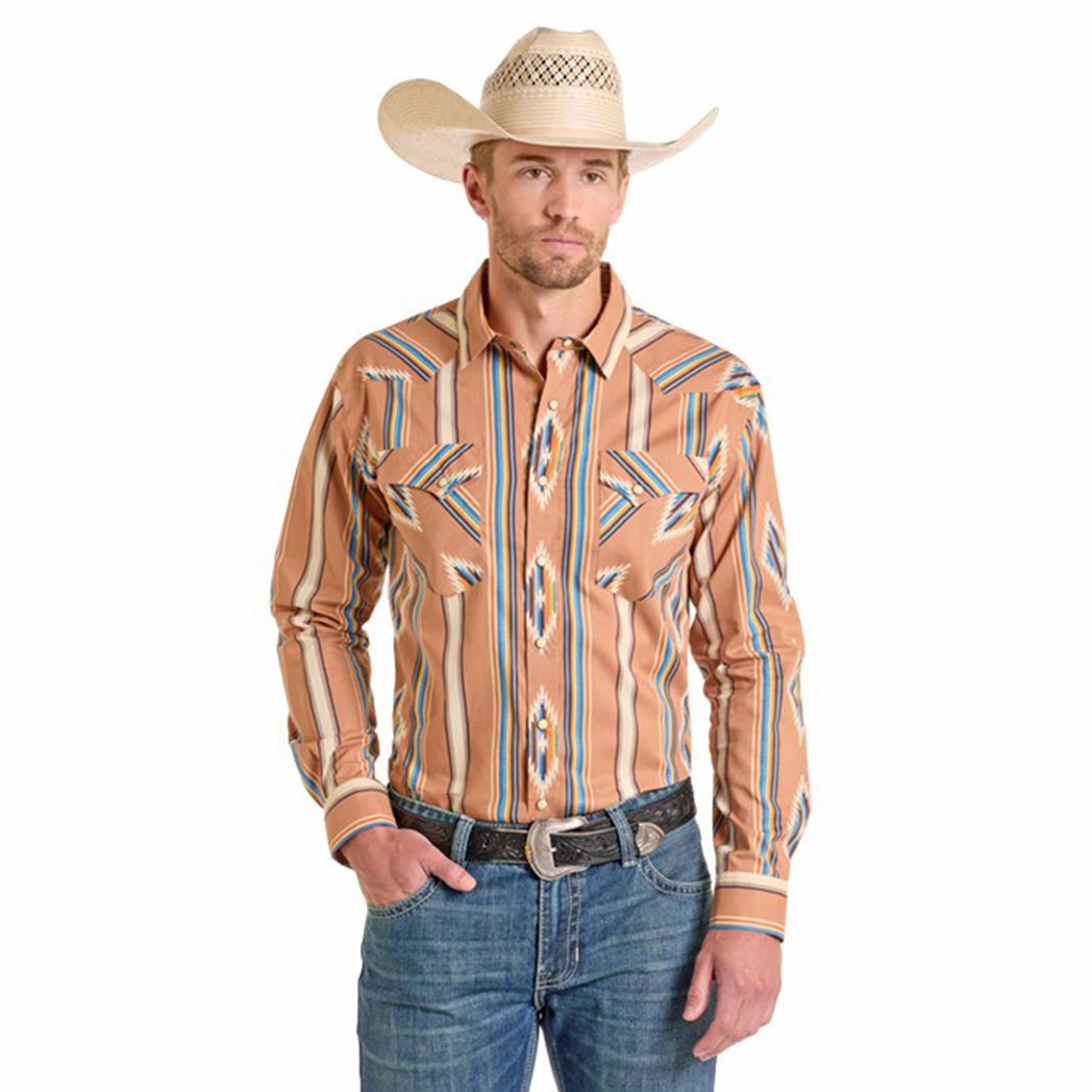 High-End Finish Panhandle Slim Men's Tan Multi Aztec Shirt