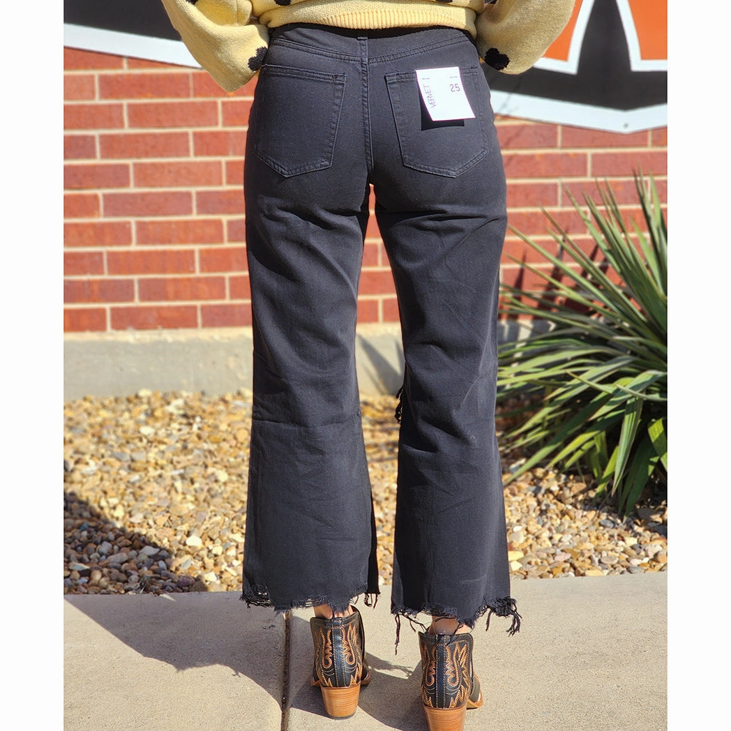 Office Casual Vervet Black 90's Distressed Crop Jeans