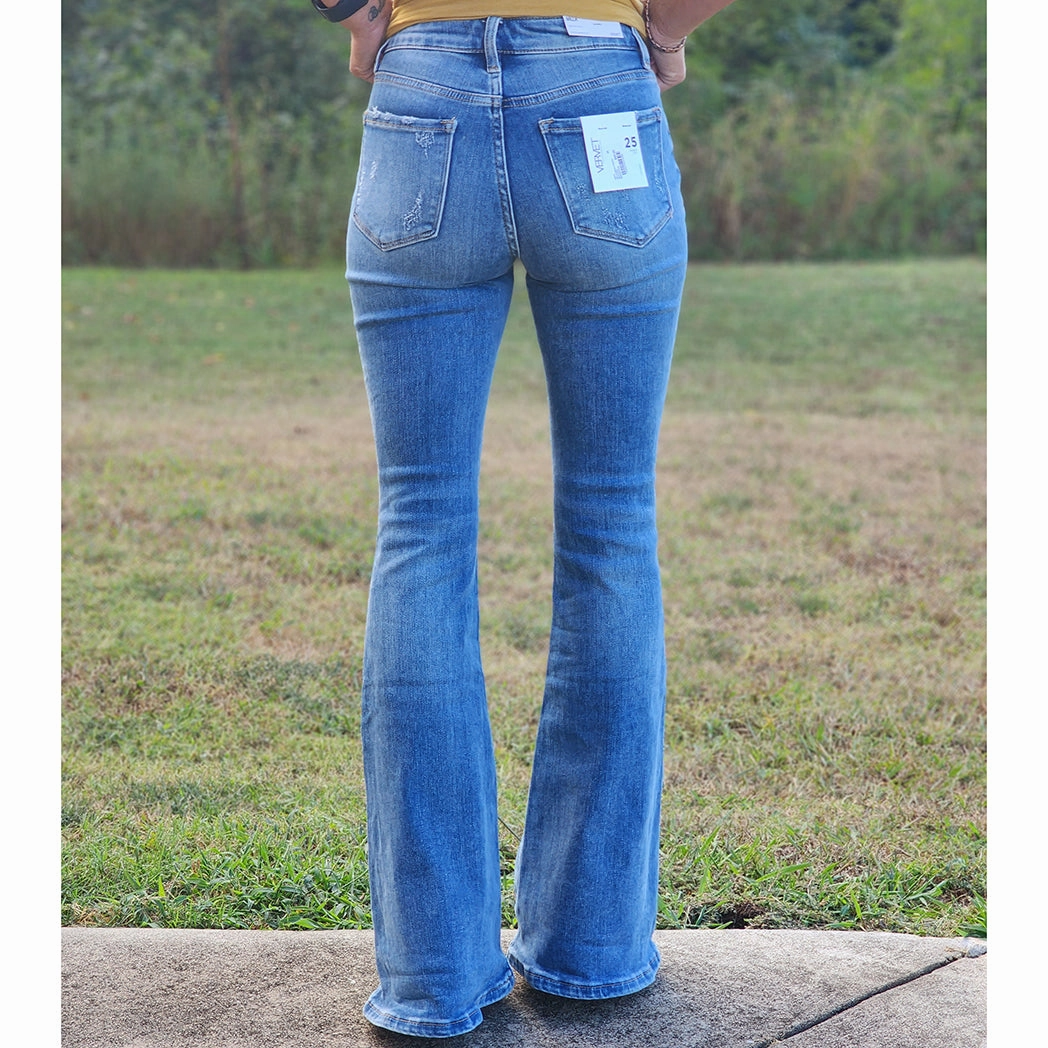 Vervet Conscious High Rise Long Flair Flexible Knee Panels Minimalist Weekend Getaway Casual