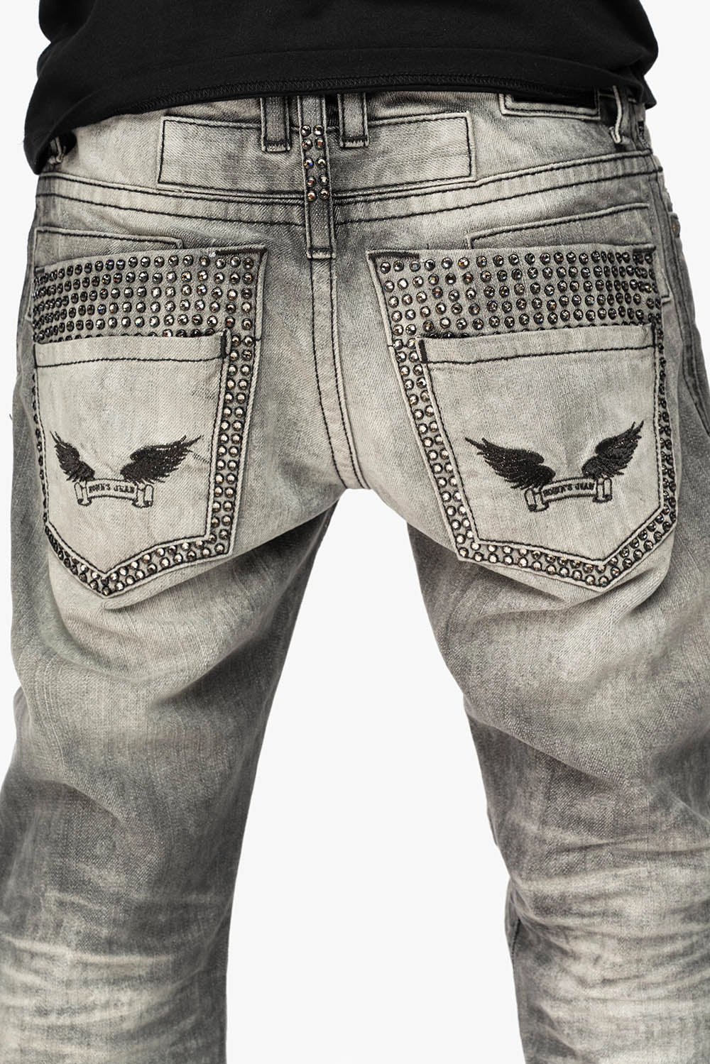 Vintage Wash MENS DOUBLE BACK POCKET JEANS LIMITED EDITION WITH  BLK DIAMOND CRYSTALS IN CHEROKEE WASH