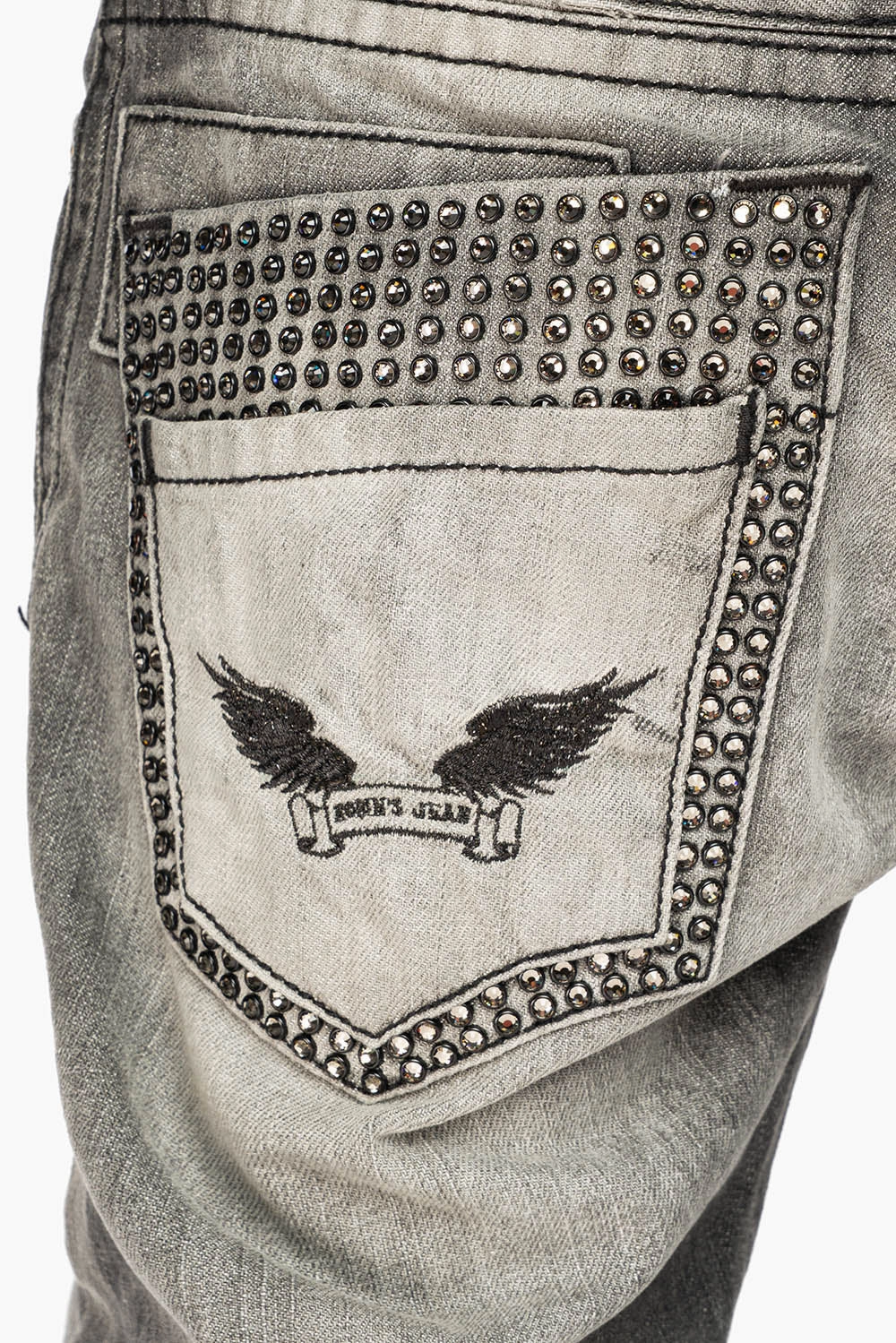 Athlete Fit High Quality Sunny Vibes Rainy Day Shopping Day MENS DOUBLE BACK POCKET JEANS LIMITED EDITION WITH  BLK DIAMOND CRYSTALS IN CHEROKEE WASH