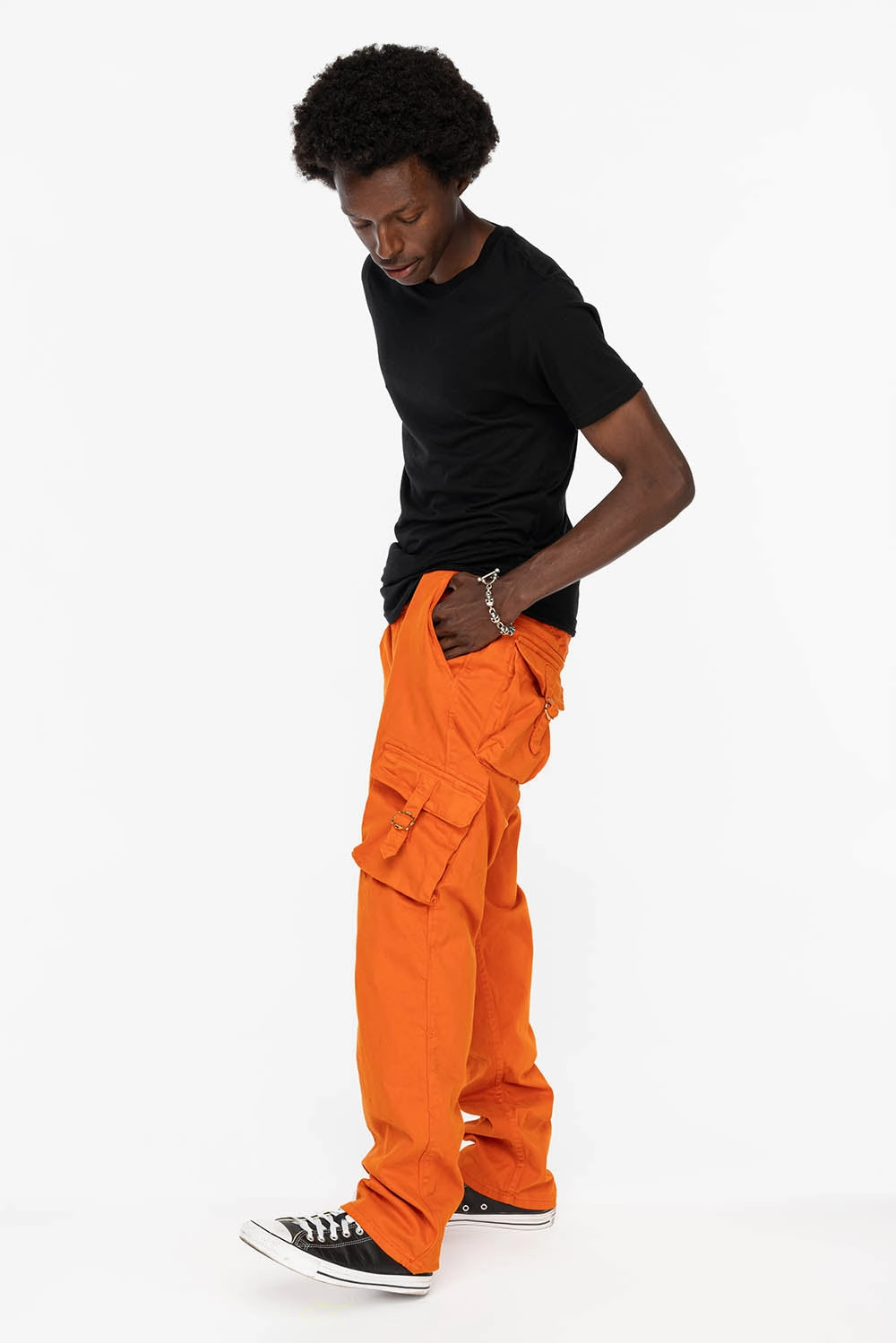 ROBINS NEW MILITARY STYLE CARGO PANTS IN ORANGE COLOR WASH elastic waistband Sandblasted Details