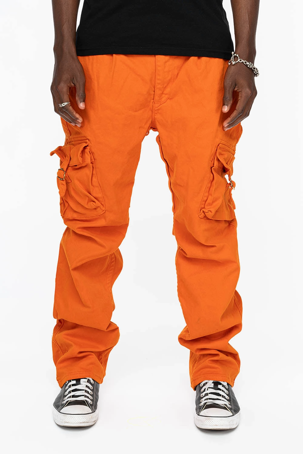 Sandblasted Finish Fit Ready ROBINS NEW MILITARY STYLE CARGO PANTS IN ORANGE COLOR WASH