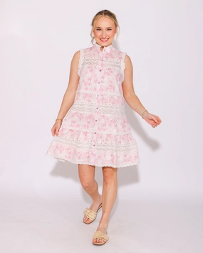 DurableStitching Blush Bloom Lace Button Up Mini Dress