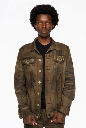 Smooth Glide Fasteners VINTAGE FASHION BROWN JEAN JKT WITH BROWN CONTRAST STICH WITH CRYSTALS