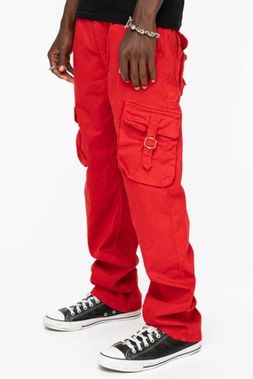 ROBINS NEW MILITARY STYLE CARGO PANTS IN RED COLOR WITH EMBROIDERY Work Meeting Casual Versatile Comfort