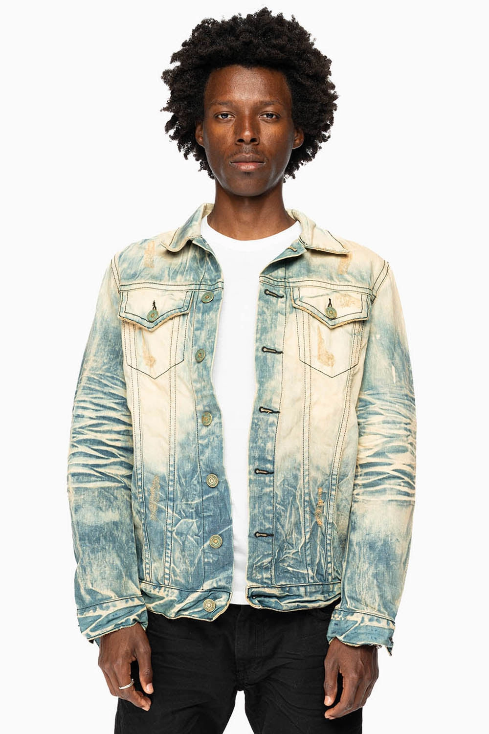 Heat Sealed Seams VINTAGE LIGHT BLUE JACKET WITH CONTRAST STITCHING  AND BLACK EMBROIDERED LOGO WINGS