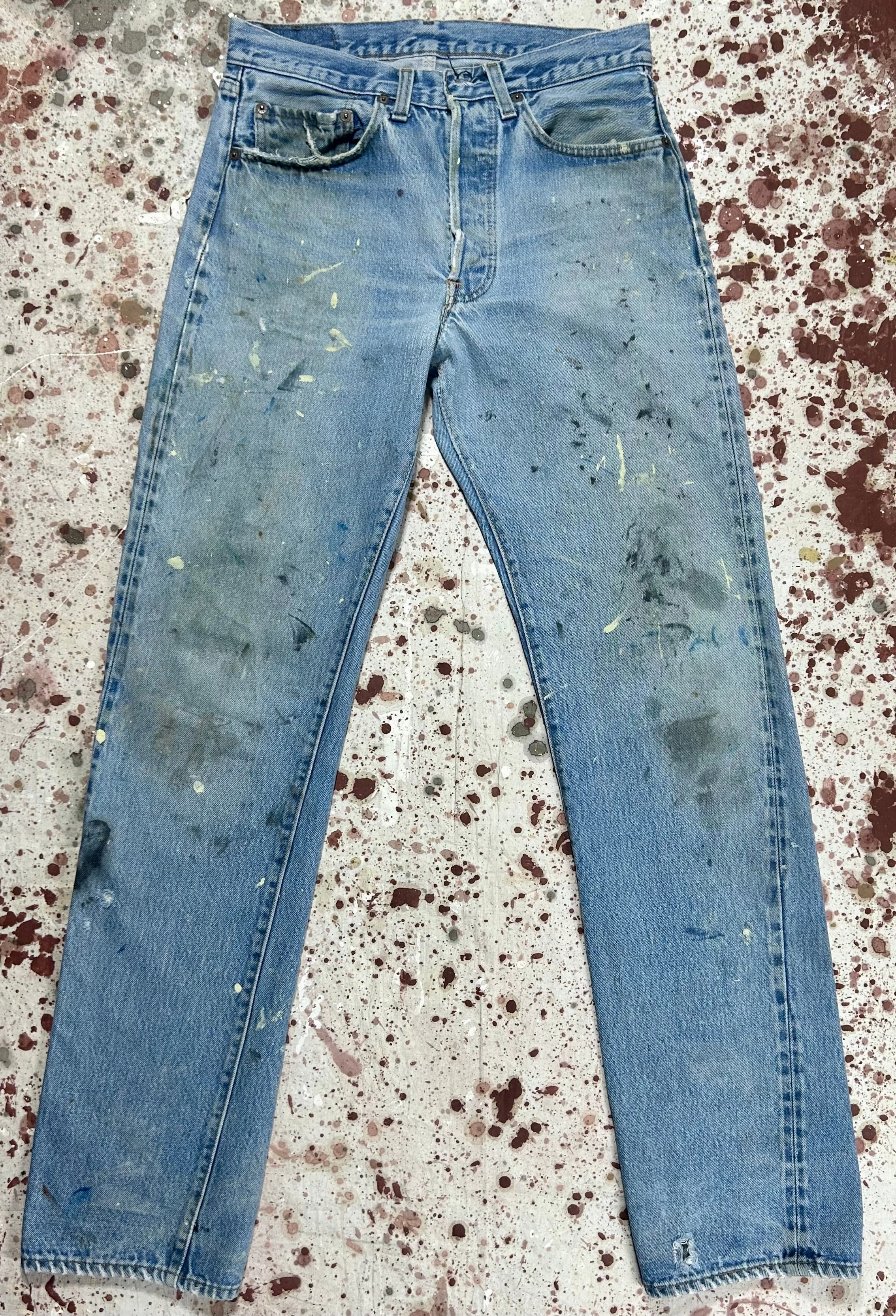 Shape Retention Day Wear Vintage USA Levi 501 Redline Premium Wash Denim Jeans with Paint (JYJ0424-188)