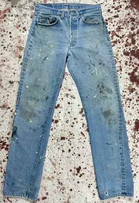 Shape Retention Day Wear Vintage USA Levi 501 Redline Premium Wash Denim Jeans with Paint (JYJ0424-188)