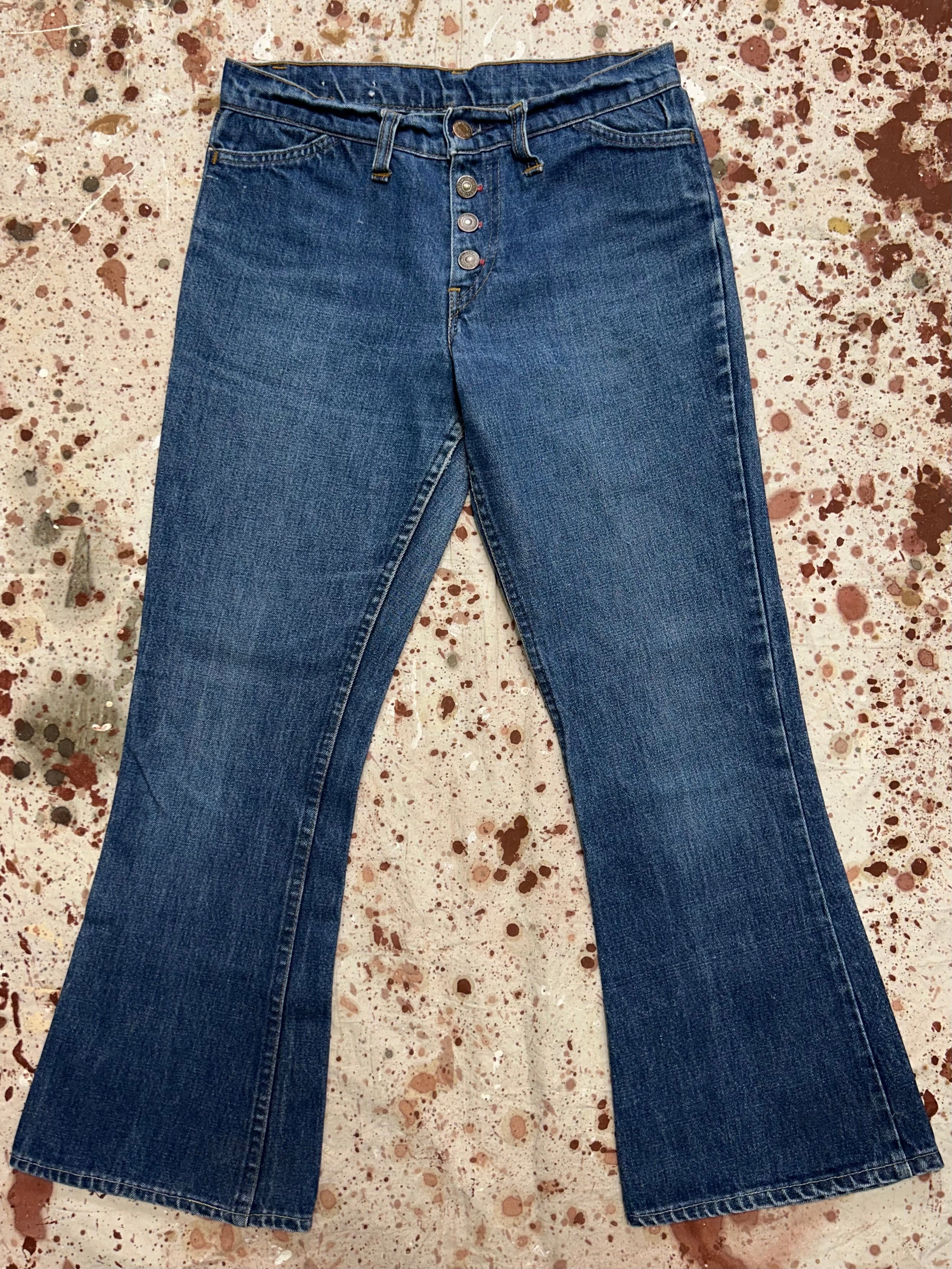 Vintage USA Levi's "E" Exposed Button-fly Dark Wash Orange Tab Bell Bottoms (JYJ1024-325) Garment Dyed Technique Fresh Attire